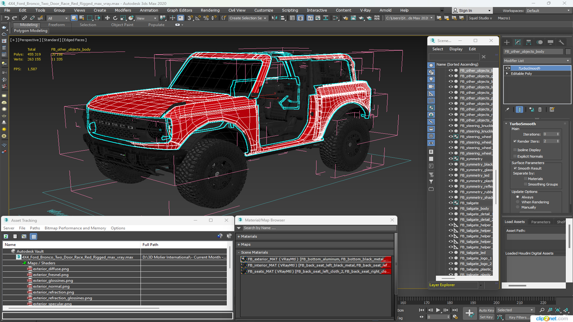 3D model 4X4 Ford Bronco Two Door Race Red Rigged