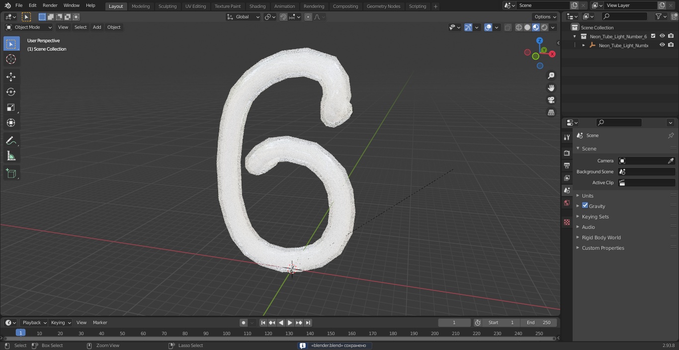 Neon Tube Light Number 6 3D model