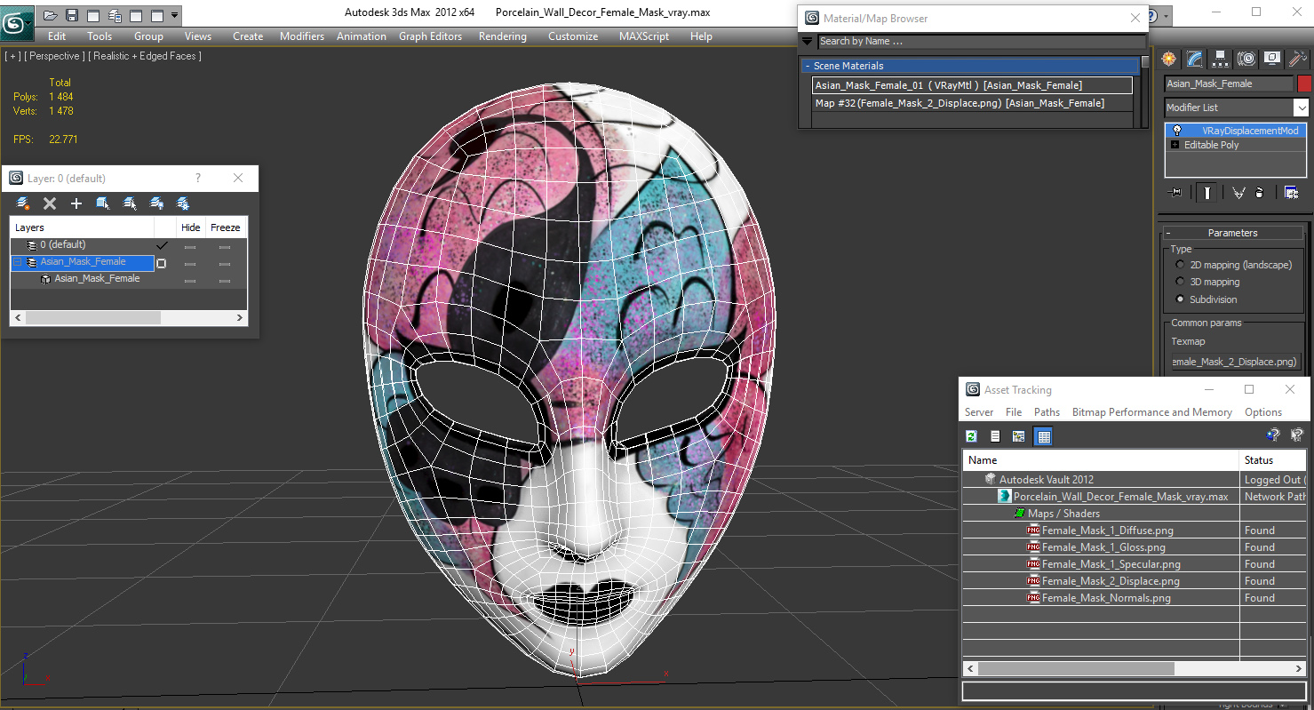 Porcelain Wall Decor Female Mask 3D