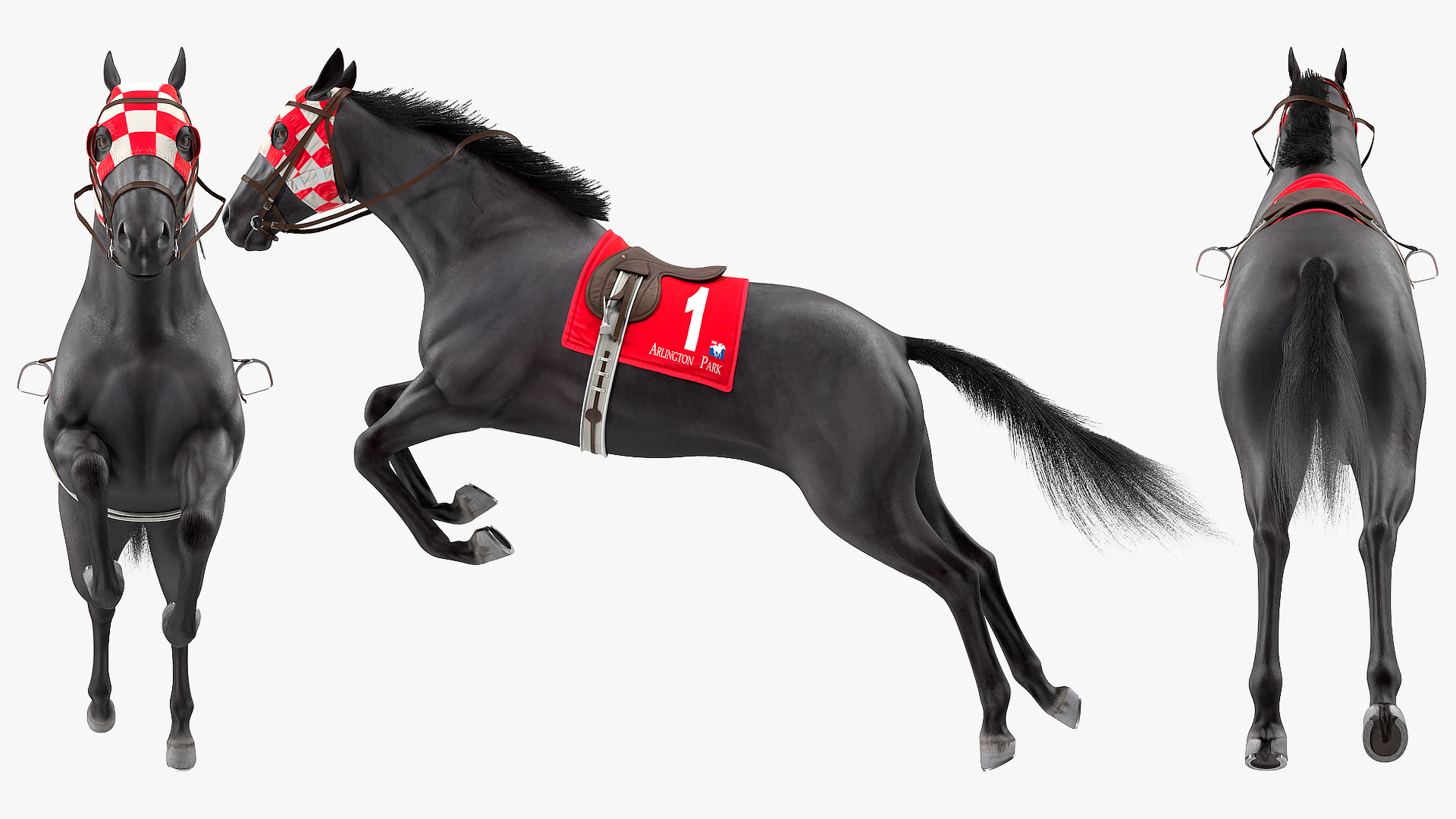 3D model Jumping Black Racing Horse Fur