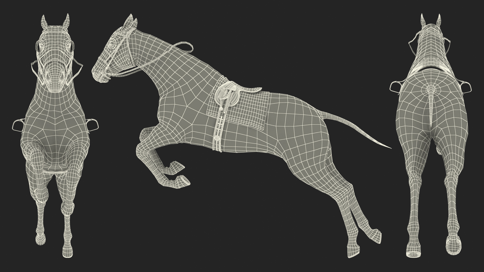 3D model Jumping Black Racing Horse Fur
