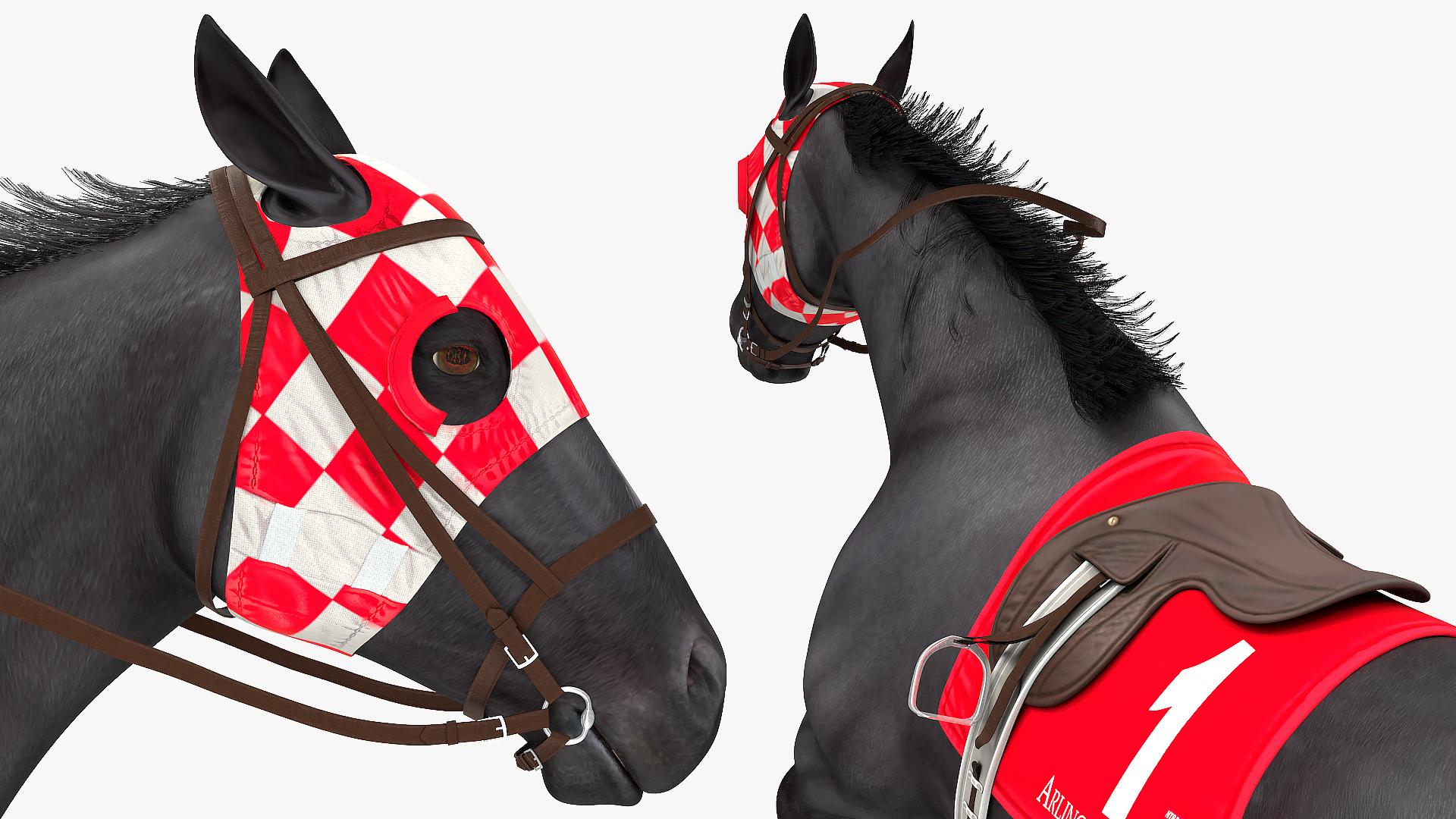 3D model Jumping Black Racing Horse Fur