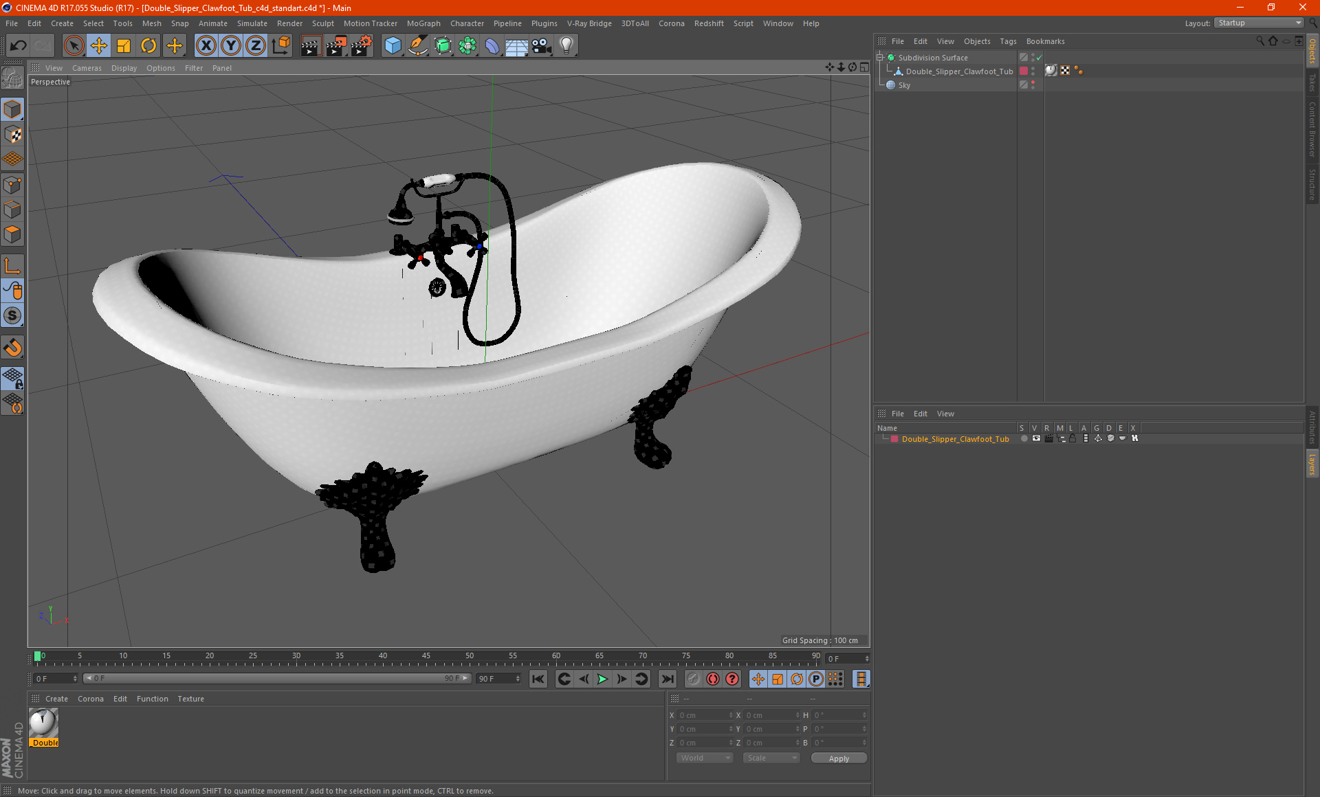 Double Slipper Clawfoot Tub 3D