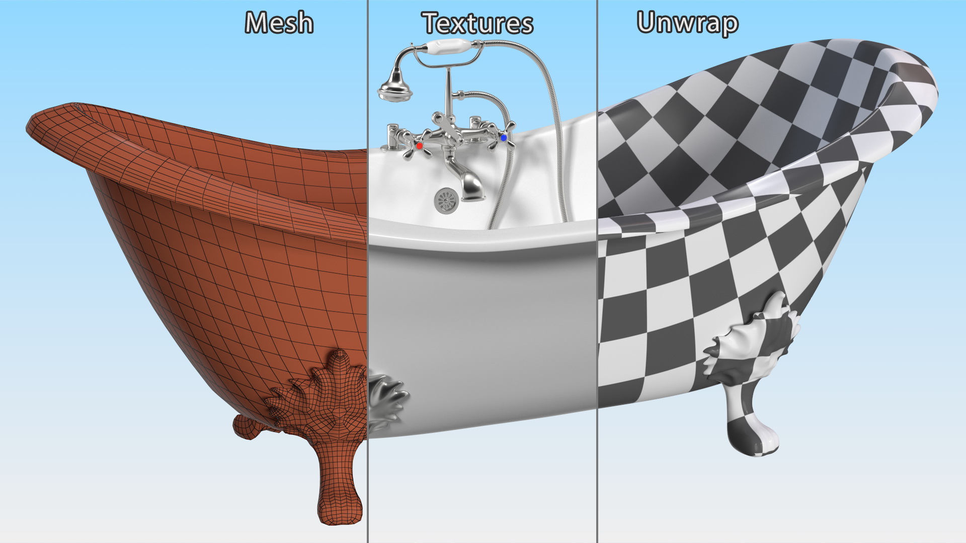 Double Slipper Clawfoot Tub 3D