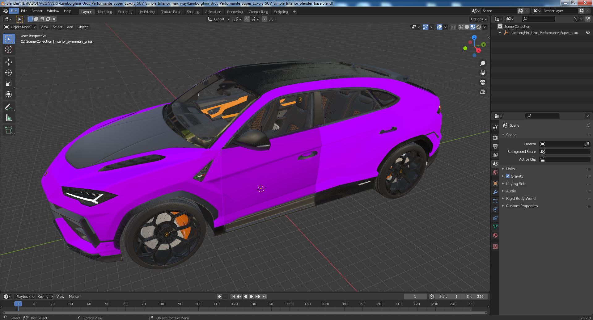 3D Lamborghini Urus Performante Super Luxury SUV Simple Interior