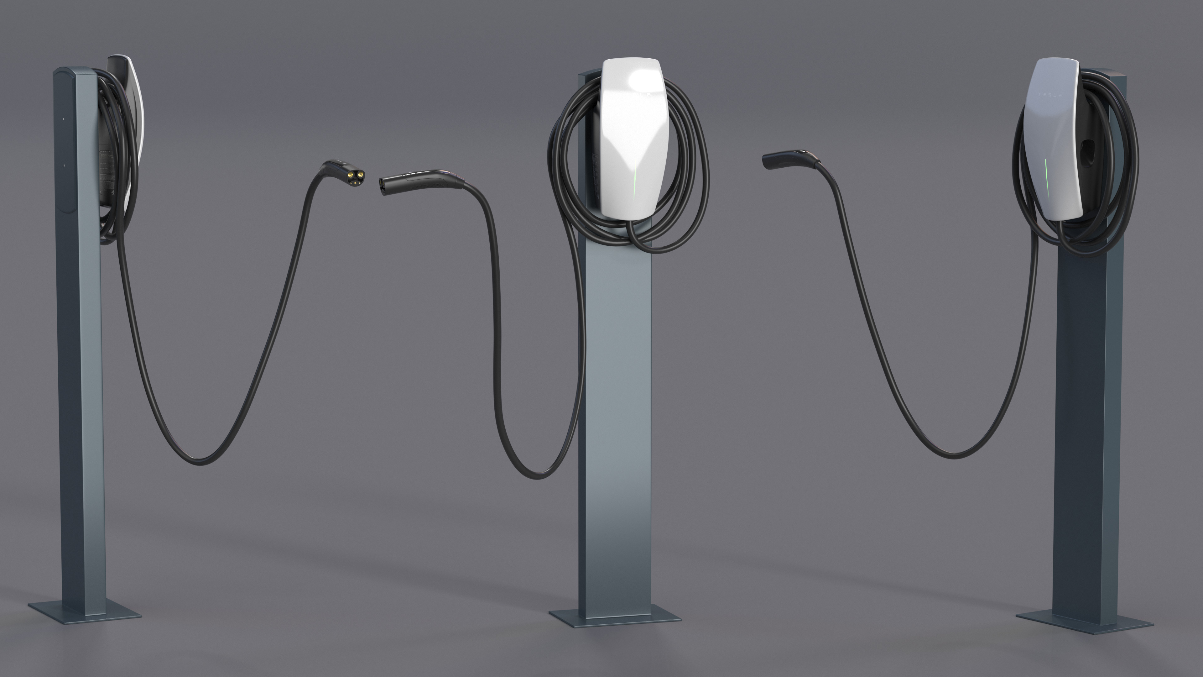 3D White EV Charging Station Tesla on Pedestal model