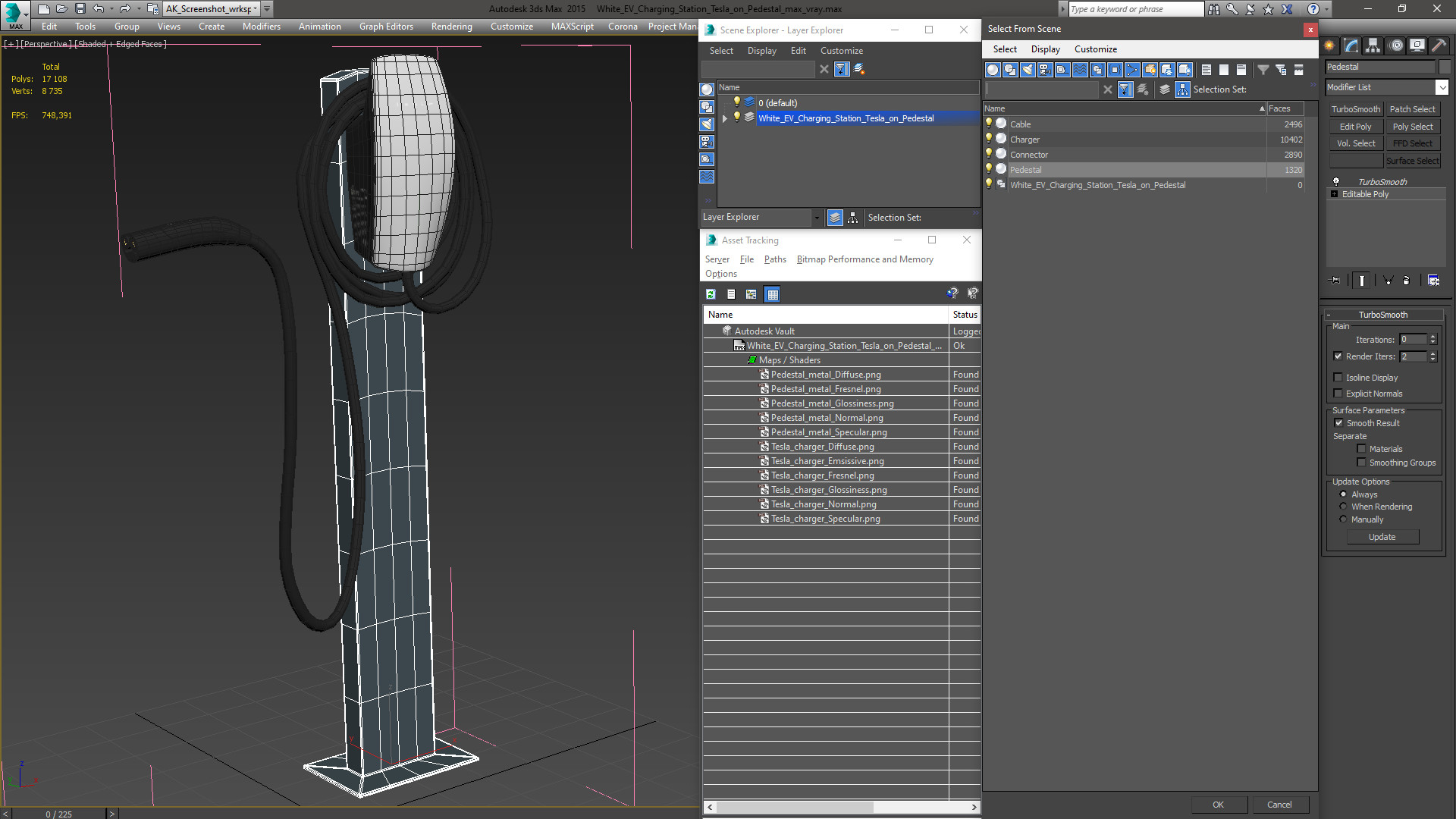 3D White EV Charging Station Tesla on Pedestal model
