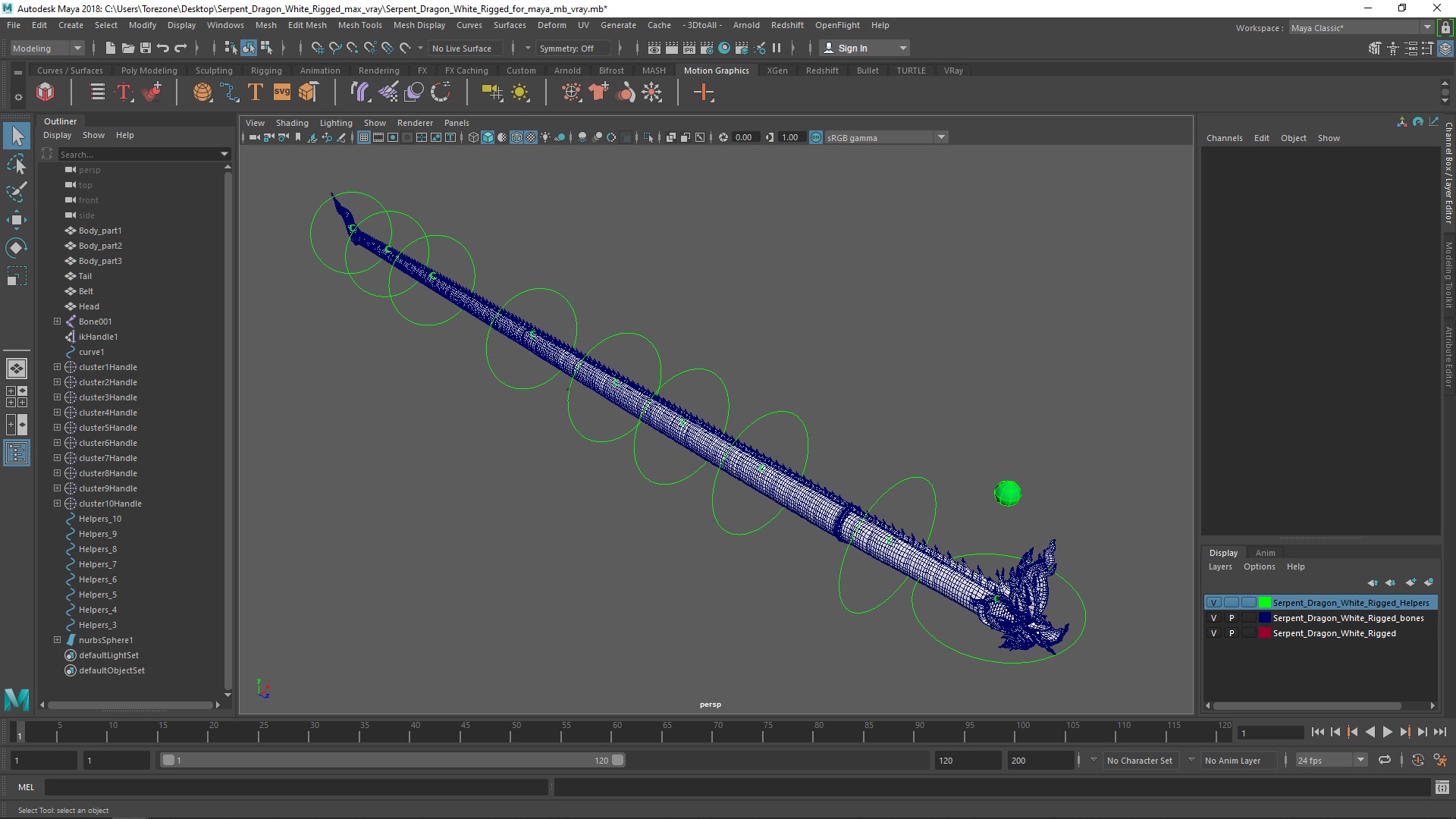 3D Serpent Dragon White Rigged for Maya