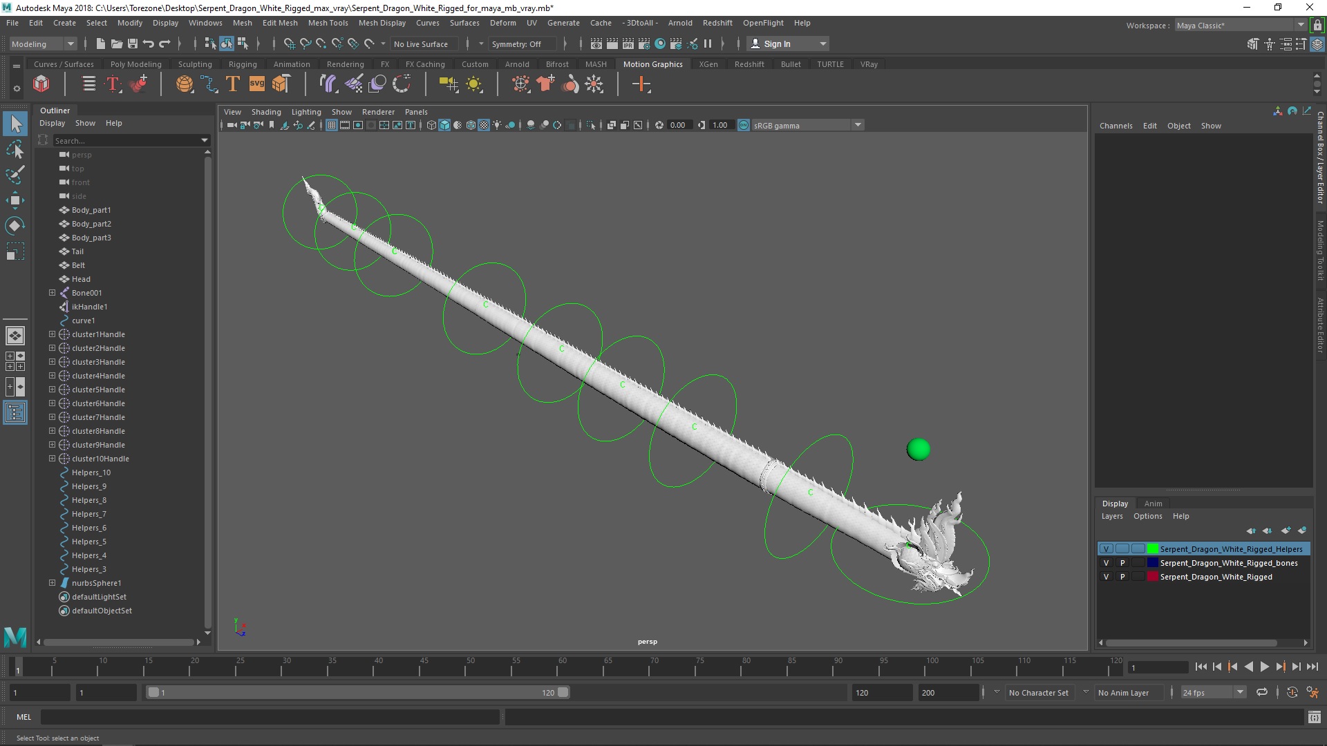 3D Serpent Dragon White Rigged for Maya