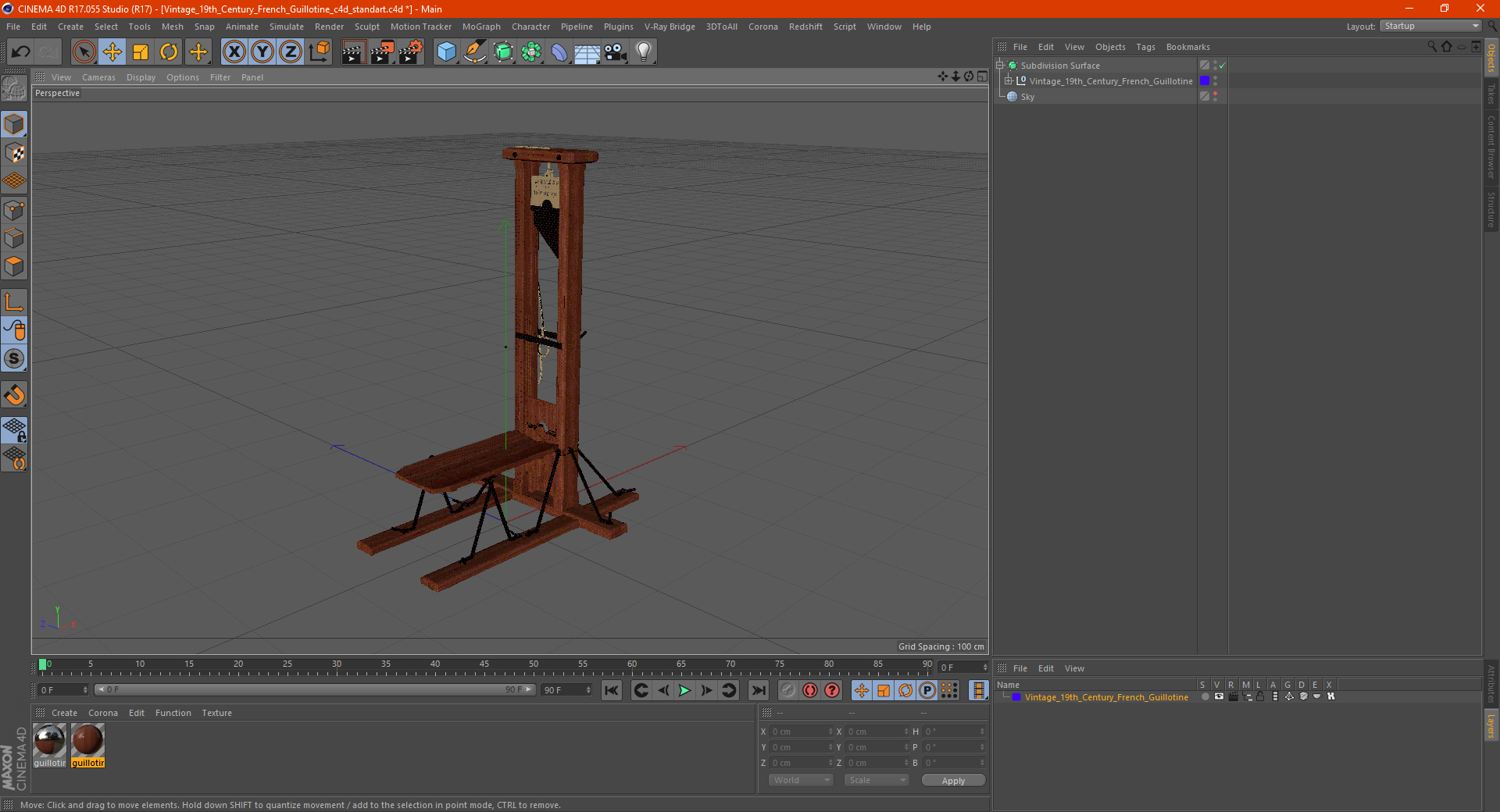 3D Vintage 19th Century French Guillotine model