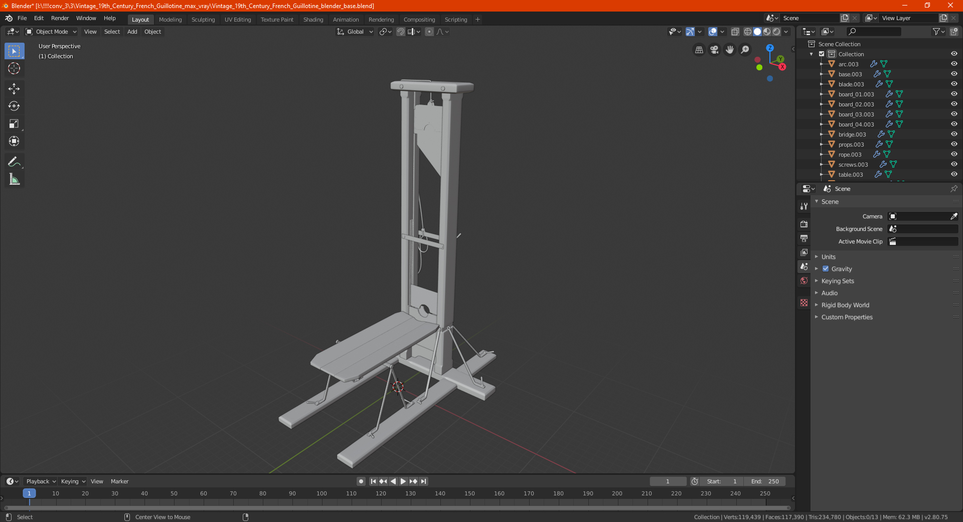 3D Vintage 19th Century French Guillotine model