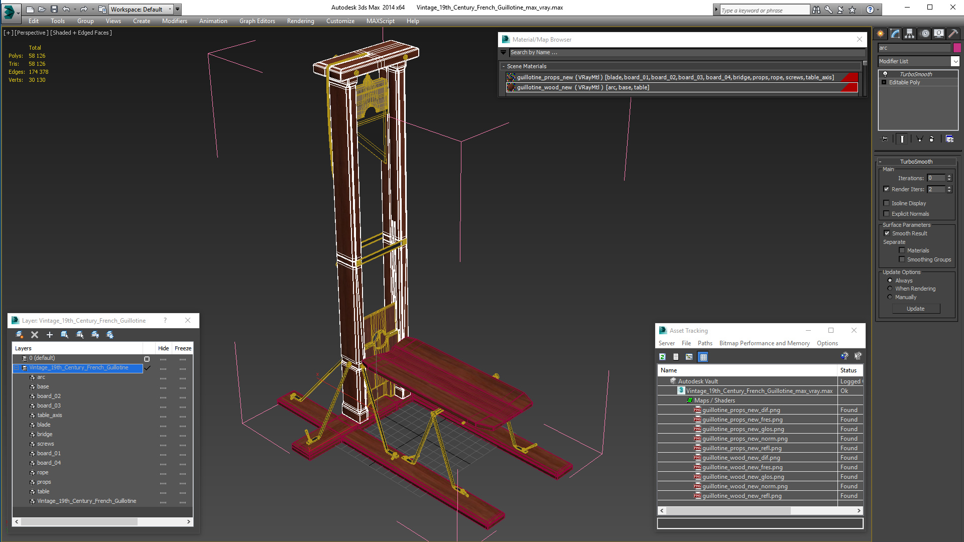 3D Vintage 19th Century French Guillotine model
