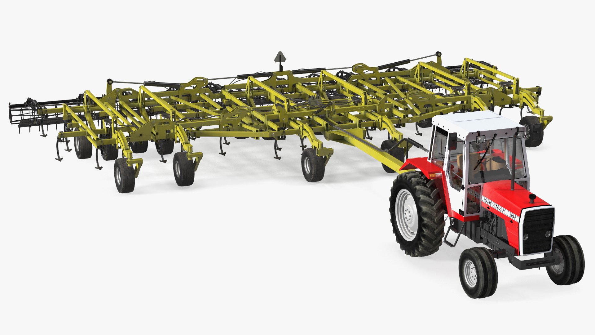 Vintage Tractor Ferguson 698 with Seedbed Cultivator Rigged 3D model
