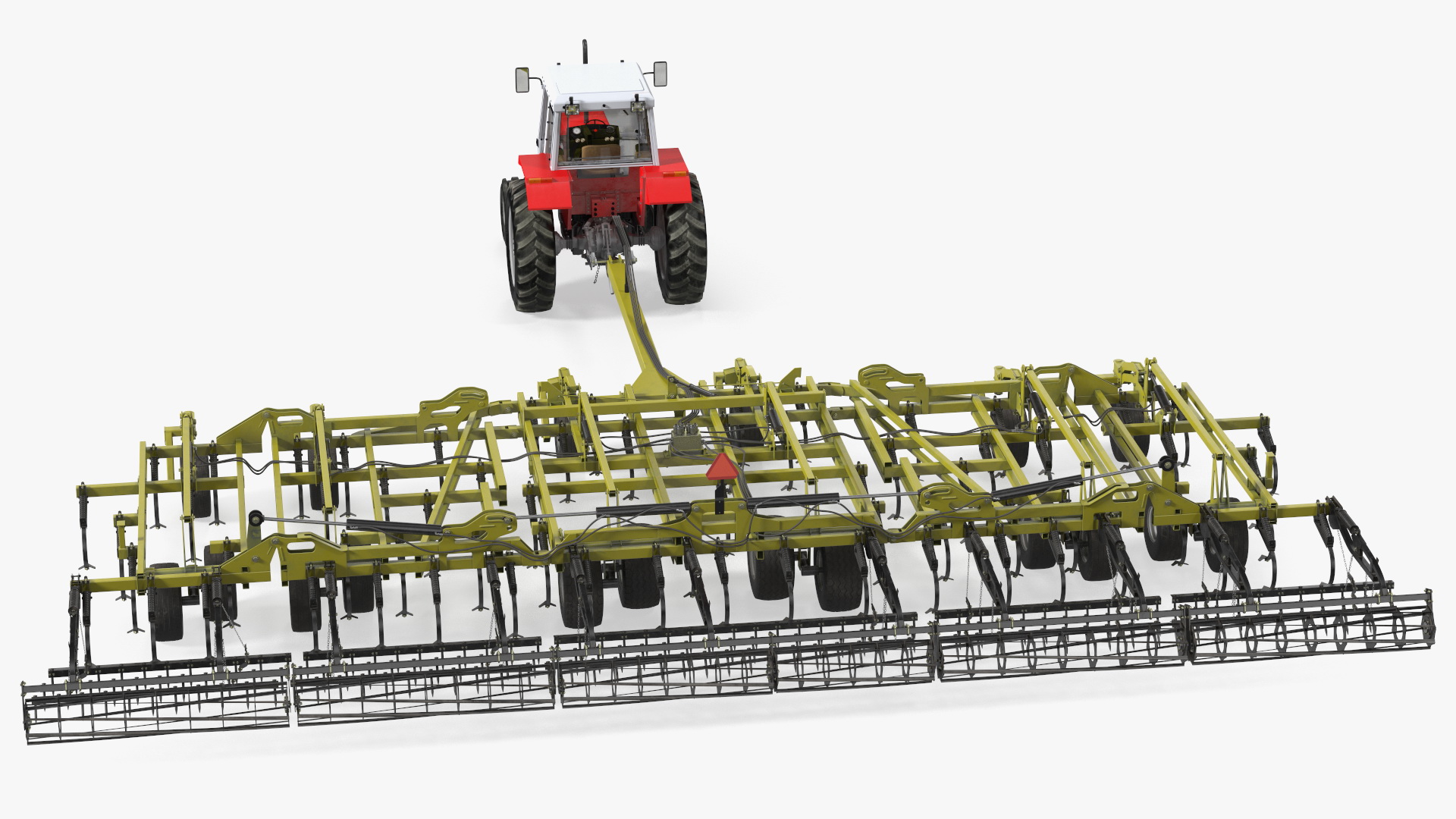 Vintage Tractor Ferguson 698 with Seedbed Cultivator Rigged 3D model