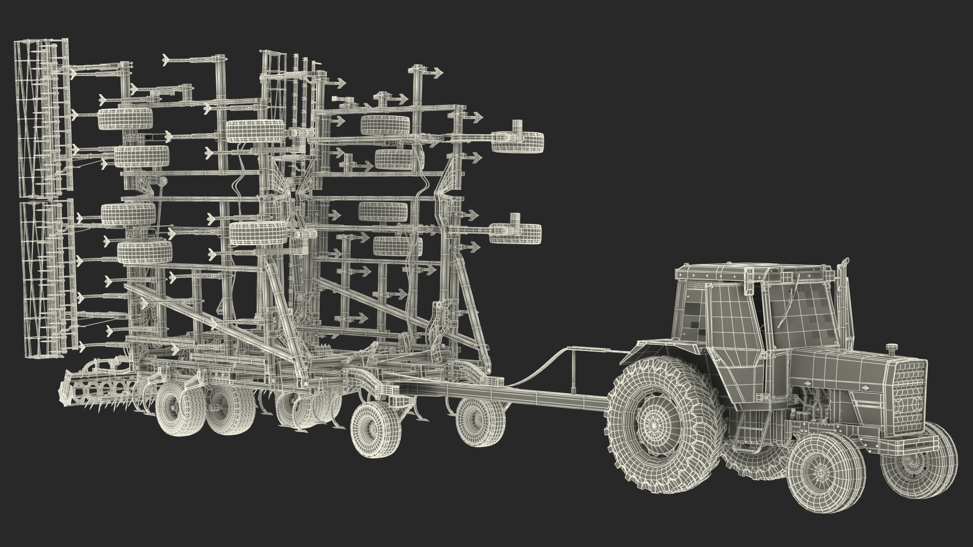 Vintage Tractor Ferguson 698 with Seedbed Cultivator Rigged 3D model