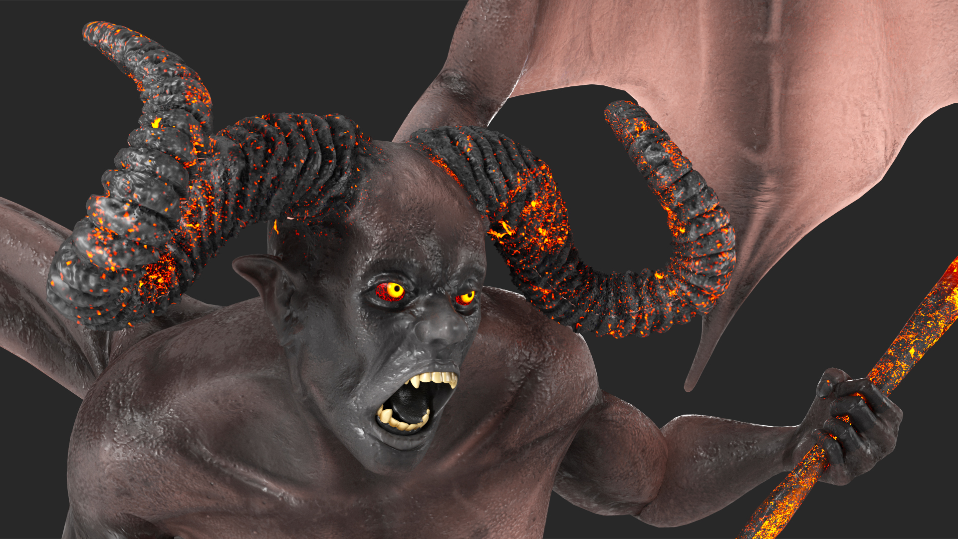 Devil Character with Trident Rigged for Maya 3D model