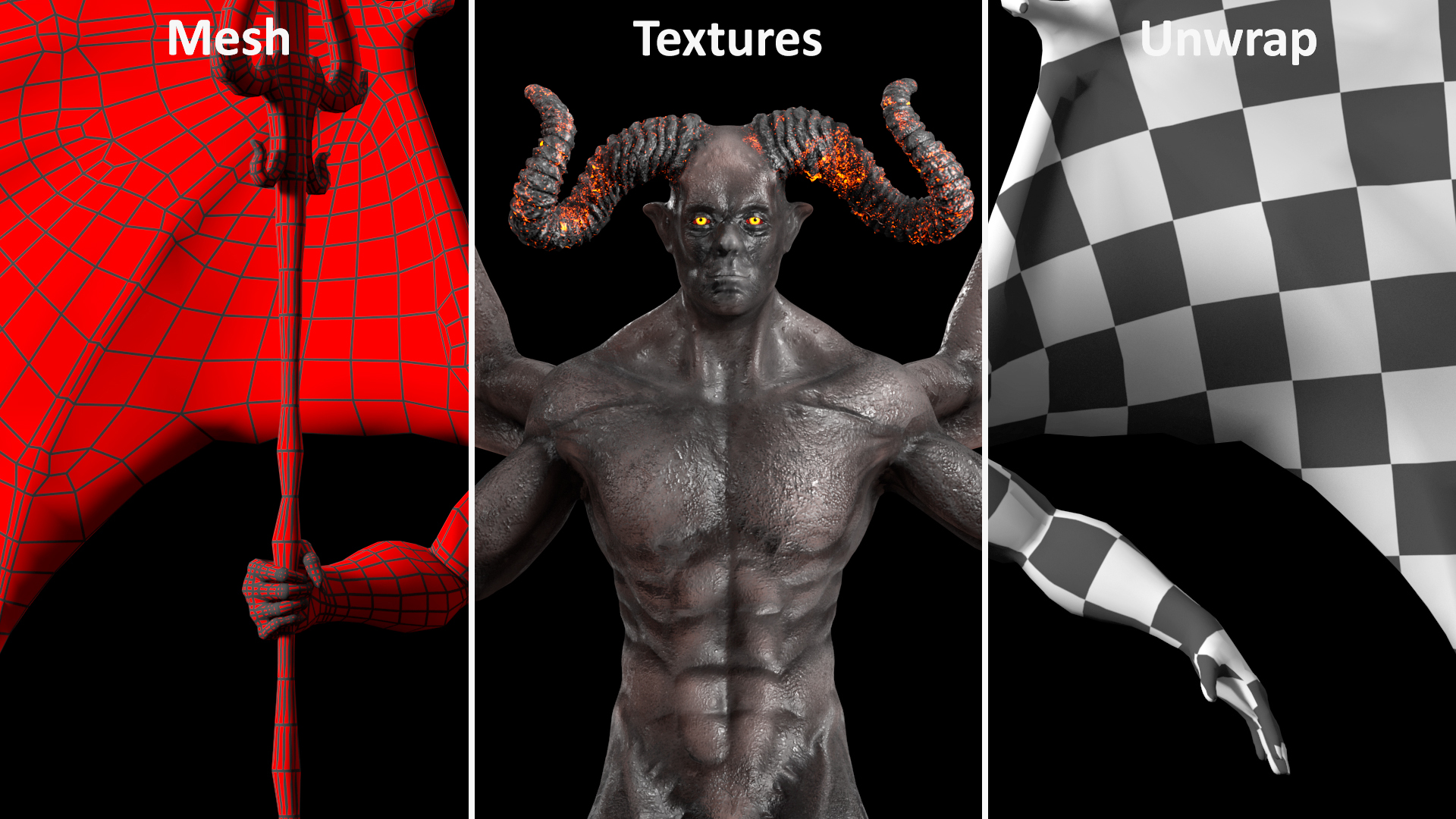 Devil Character with Trident Rigged for Maya 3D model