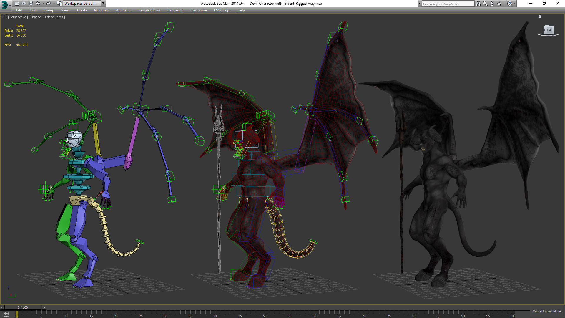 Devil Character with Trident Rigged for Maya 3D model