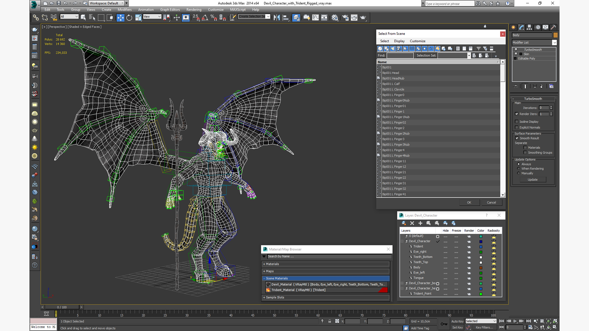 Devil Character with Trident Rigged for Maya 3D model