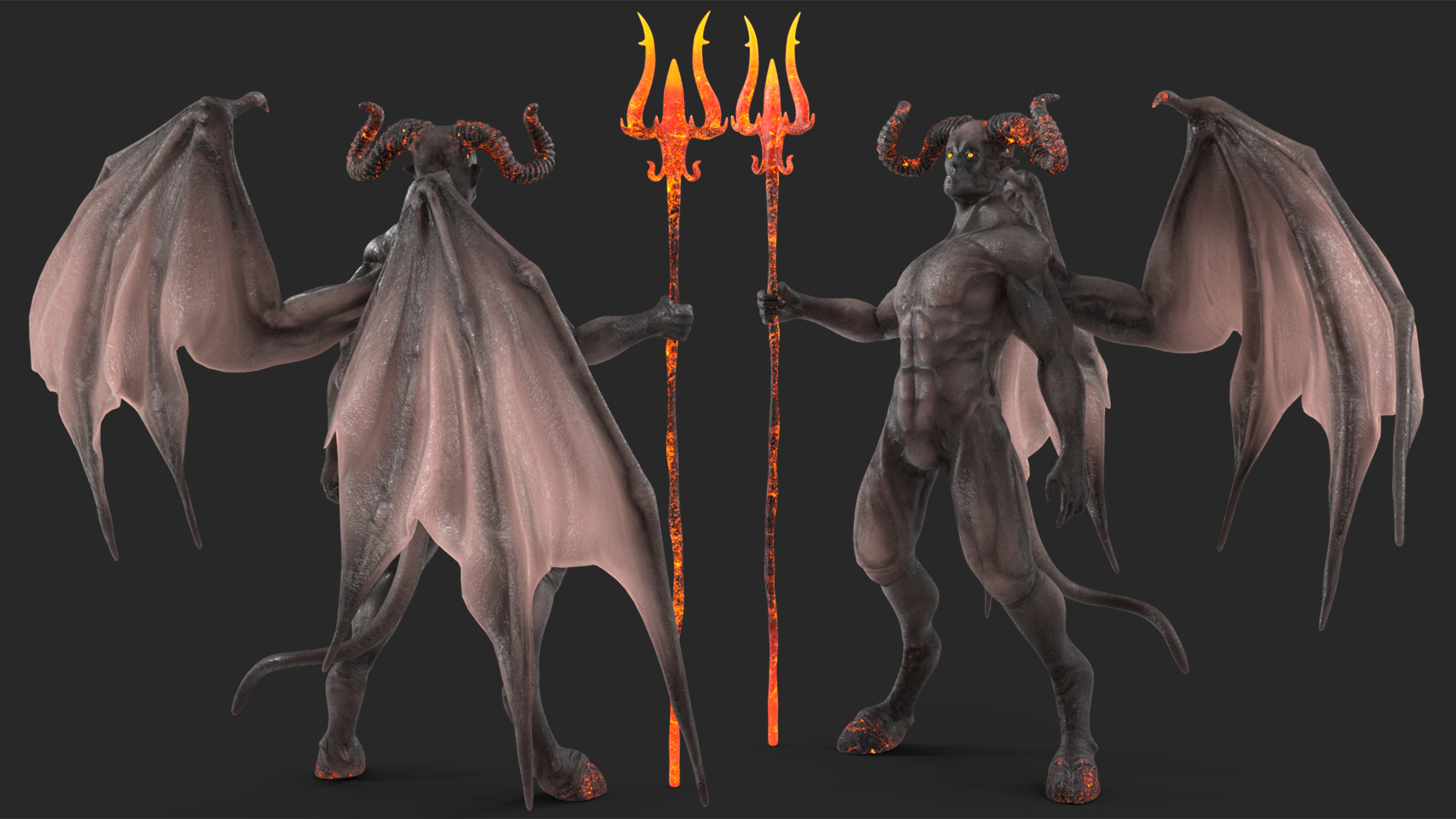 Devil Character with Trident Rigged for Maya 3D model