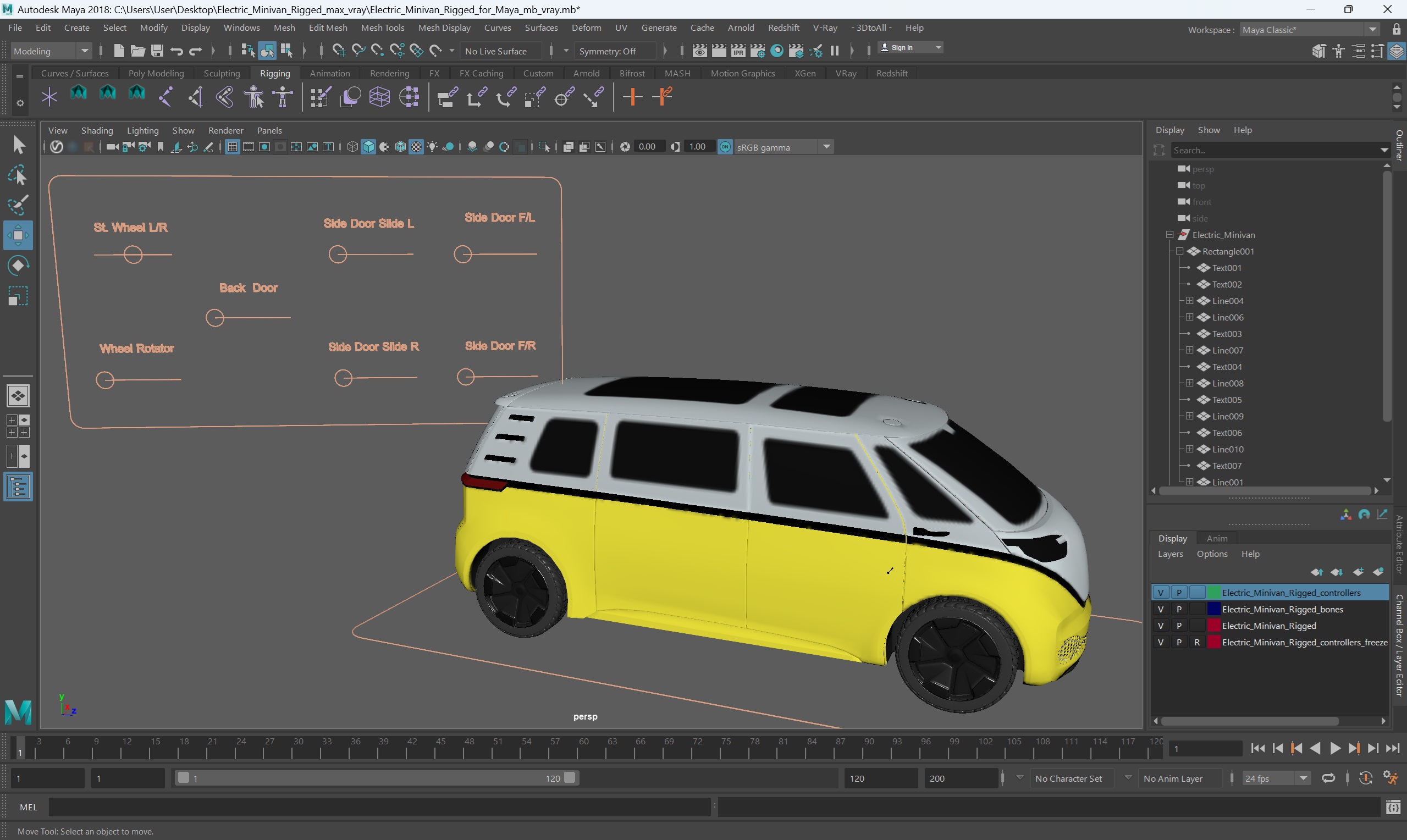 Electric Minivan Rigged for Maya 3D