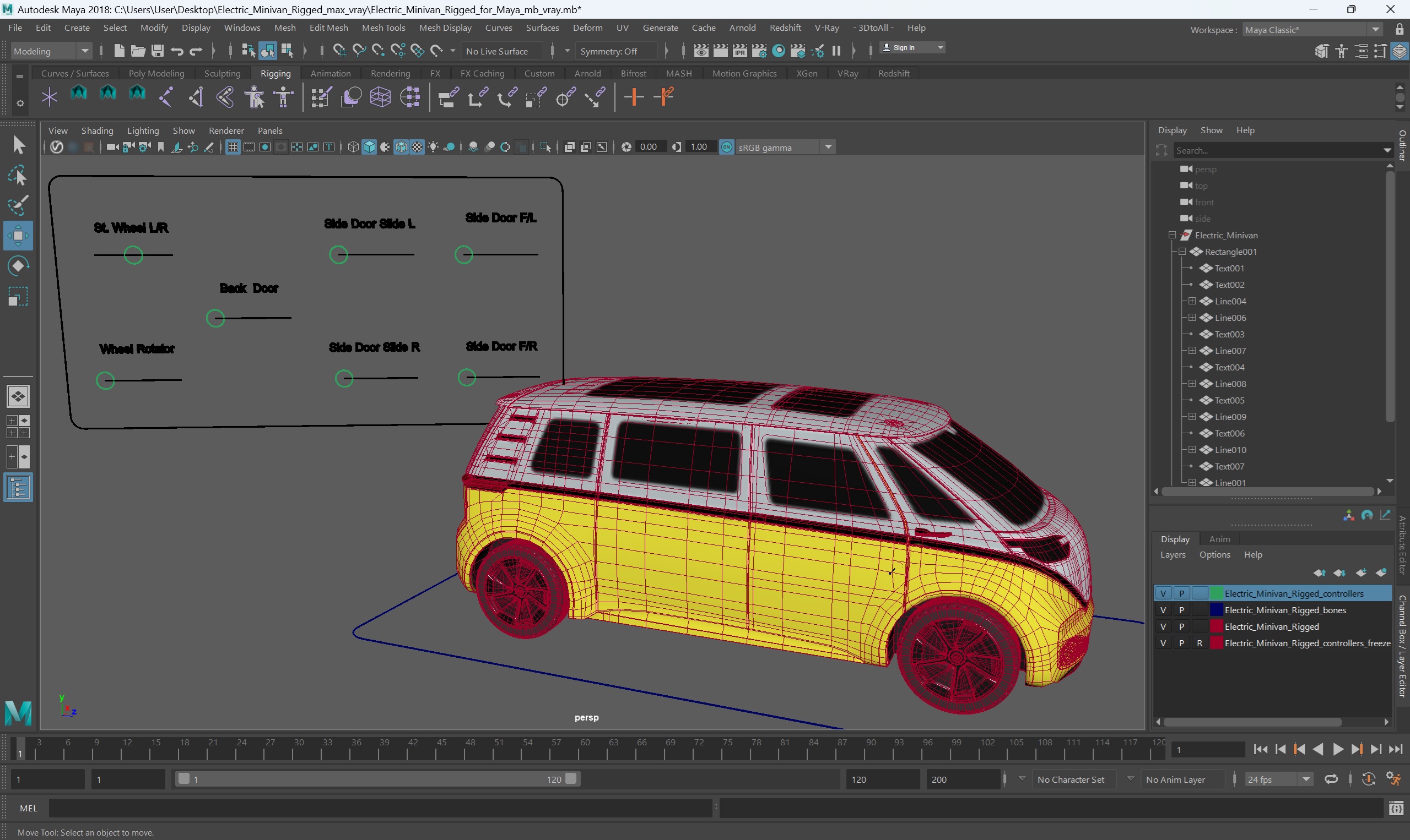 Electric Minivan Rigged for Maya 3D