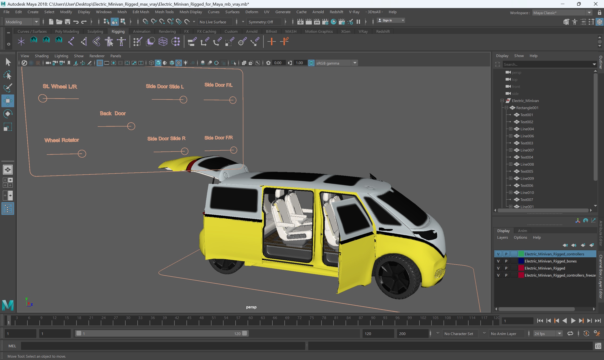 Electric Minivan Rigged for Maya 3D