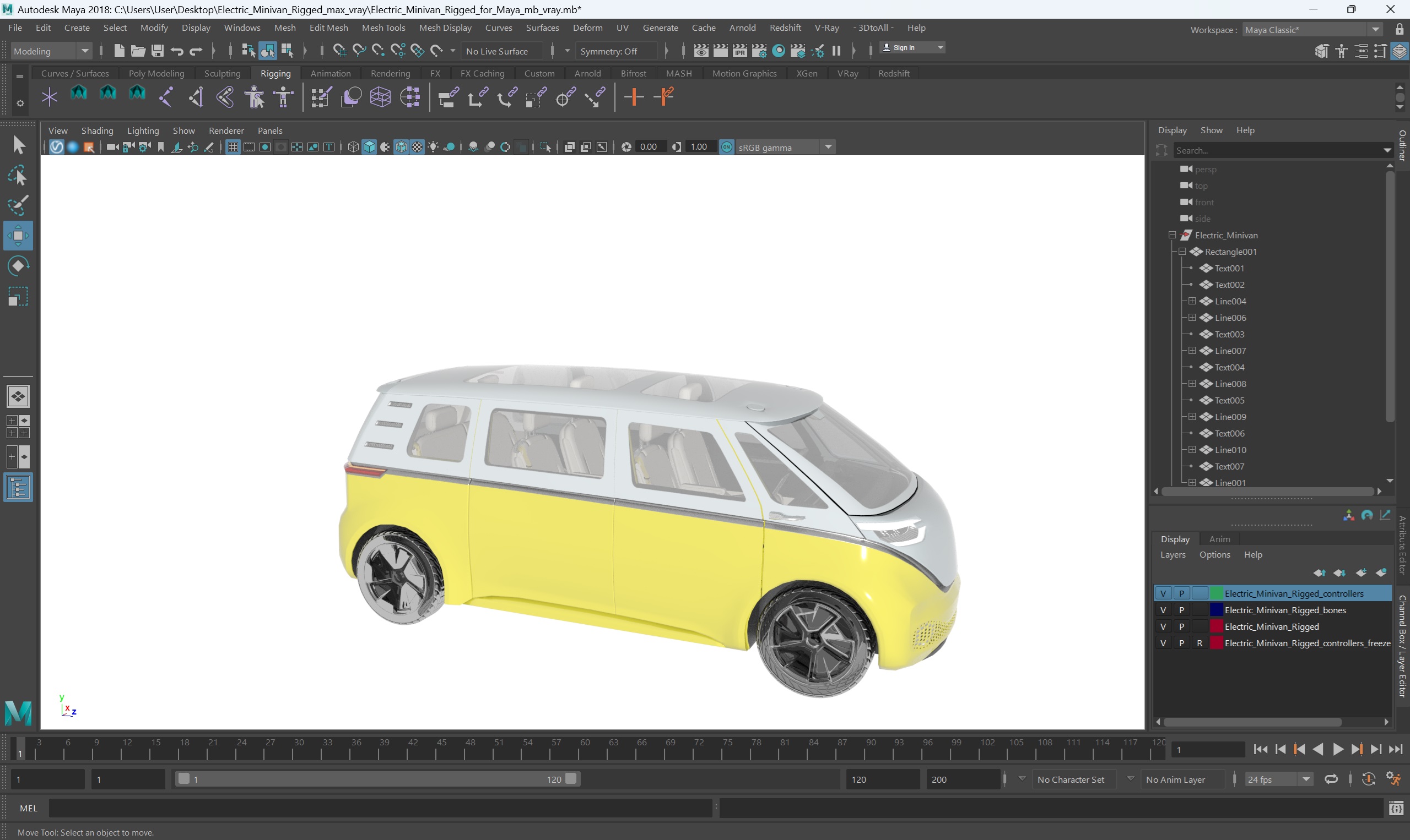 Electric Minivan Rigged for Maya 3D