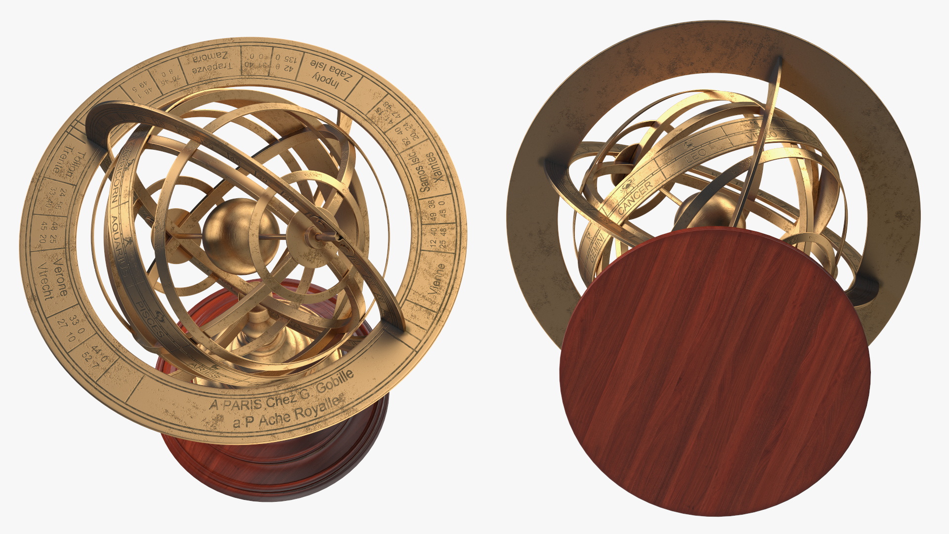 3D Bronze Antique World Globe