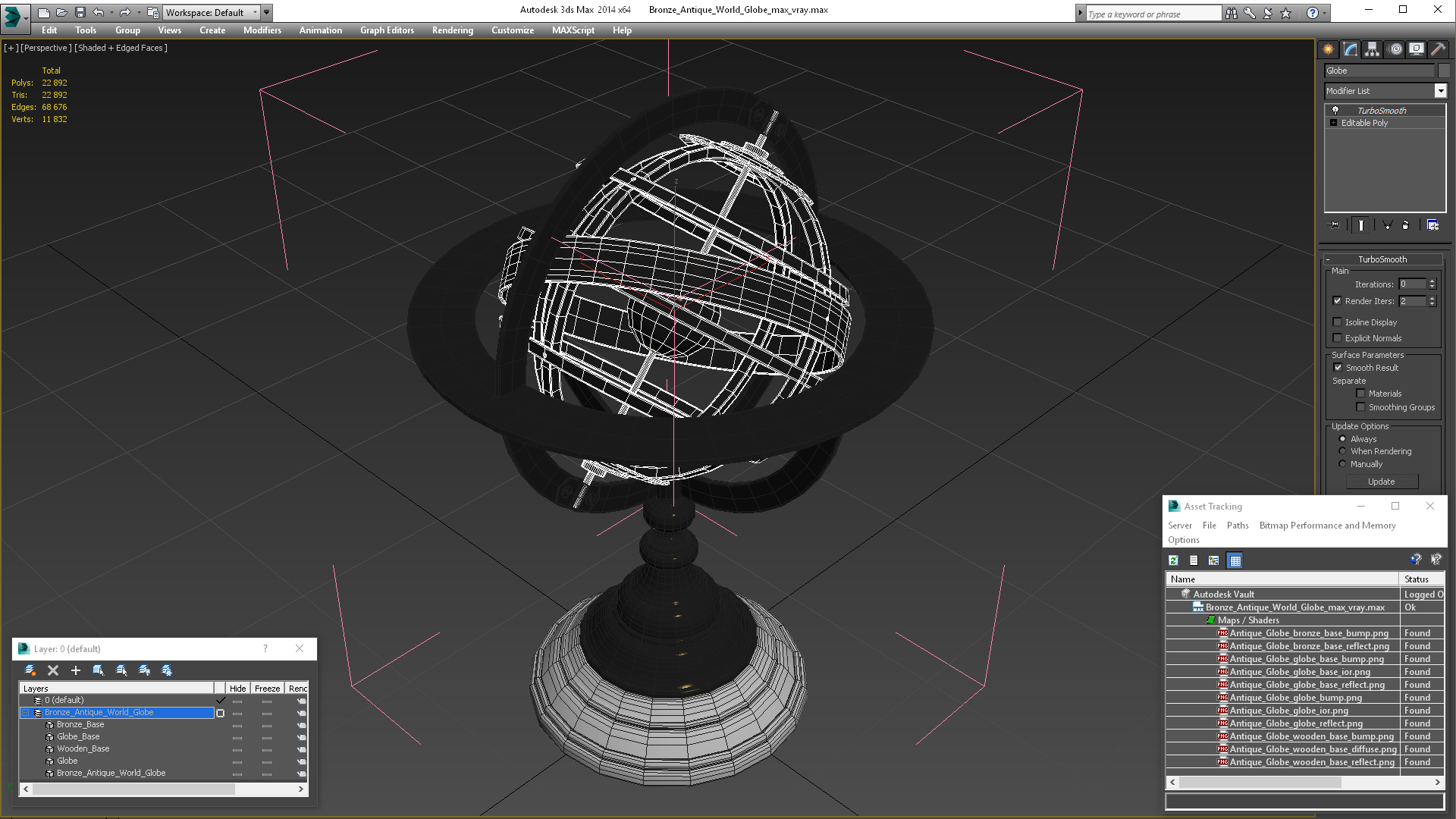 3D Bronze Antique World Globe
