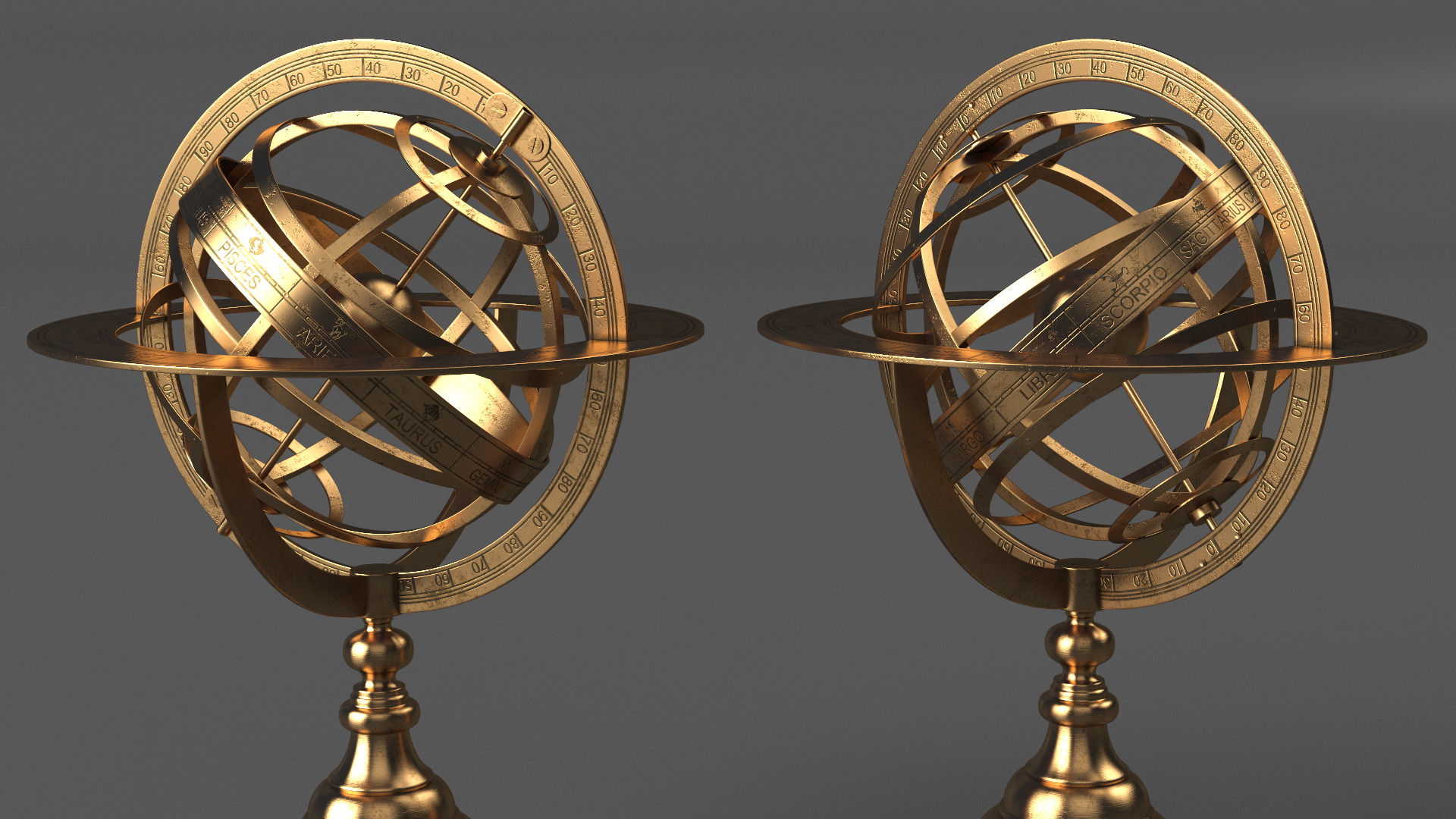 3D Bronze Antique World Globe