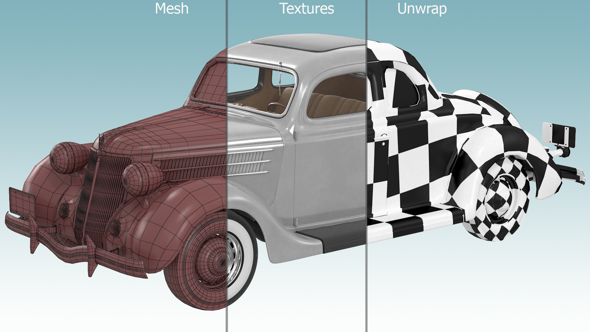 1936 Ford V8 Coupe Metallic Rigged 3D model