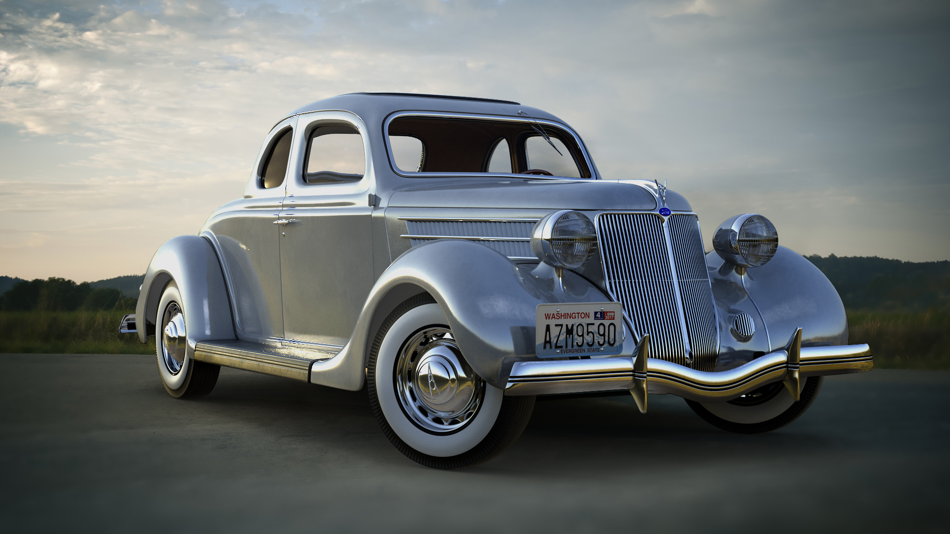 1936 Ford V8 Coupe Metallic Rigged 3D model