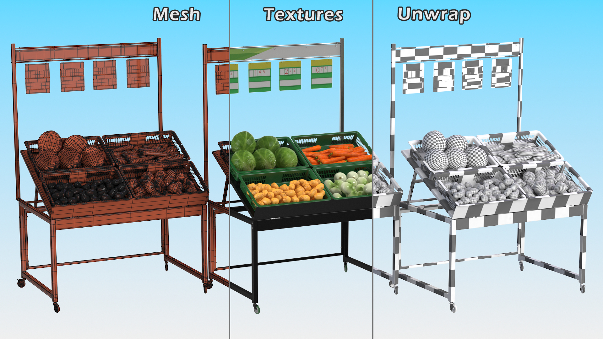 3D Shop Display with Vegetables model