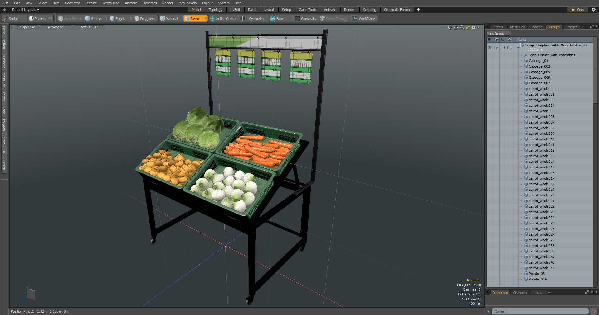 3D Shop Display with Vegetables model
