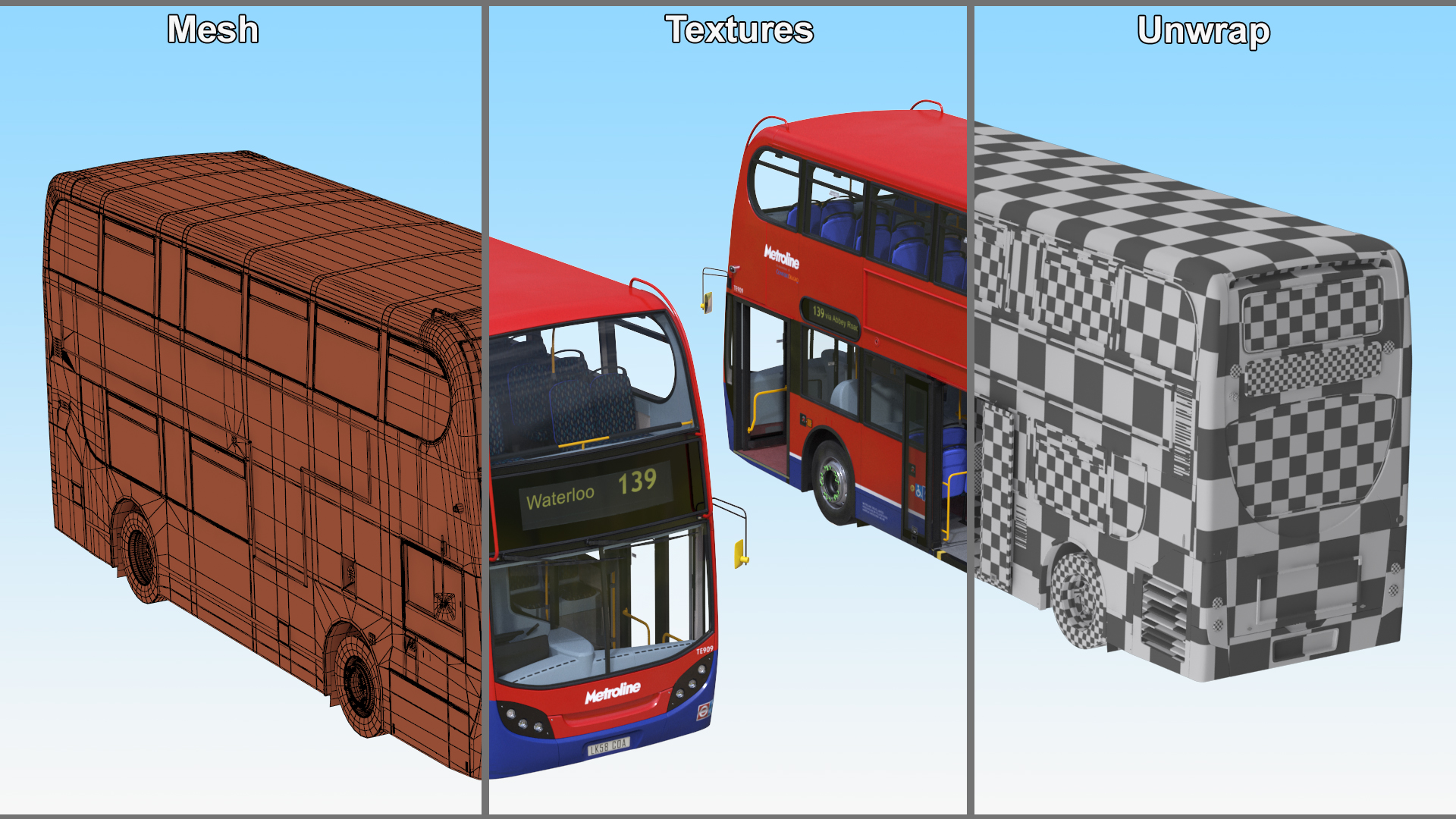 3D London Double Decker Bus Enviro 400 Rigged for Maya