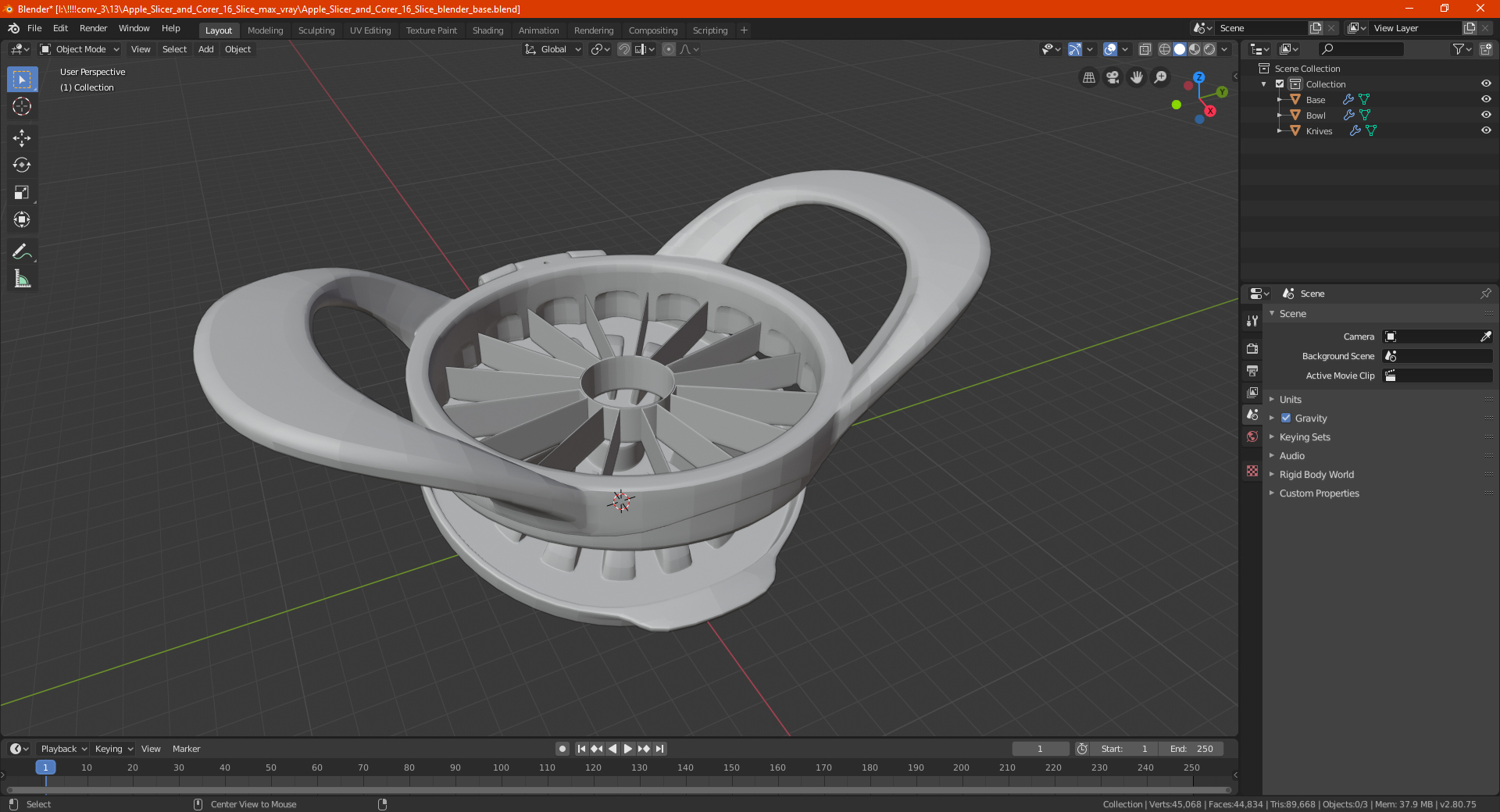 3D Apple Slicer and Corer 16 Slice