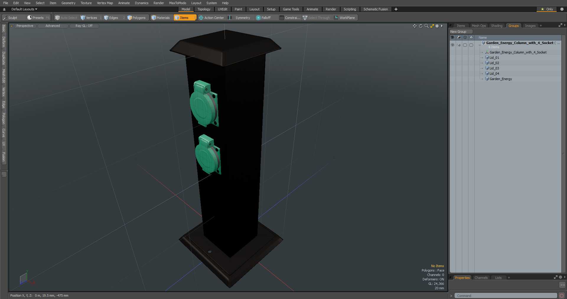 Garden Energy Column with 4 Socket 3D model