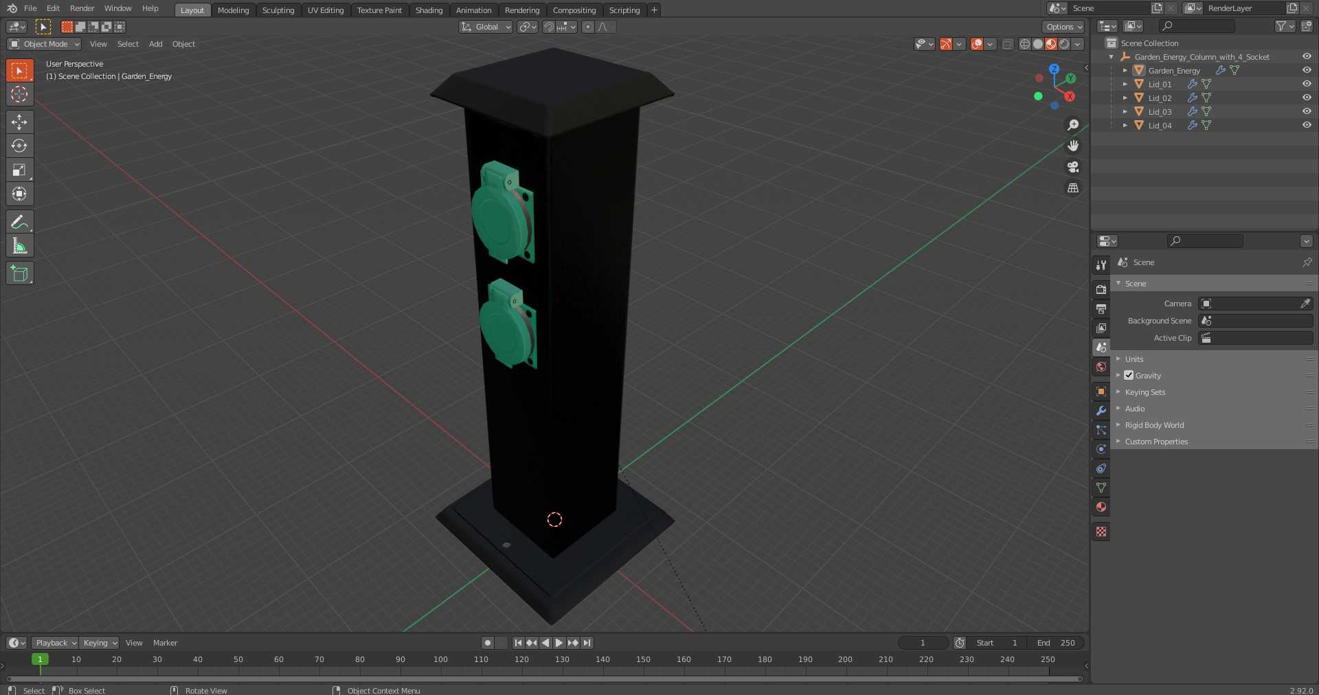 Garden Energy Column with 4 Socket 3D model