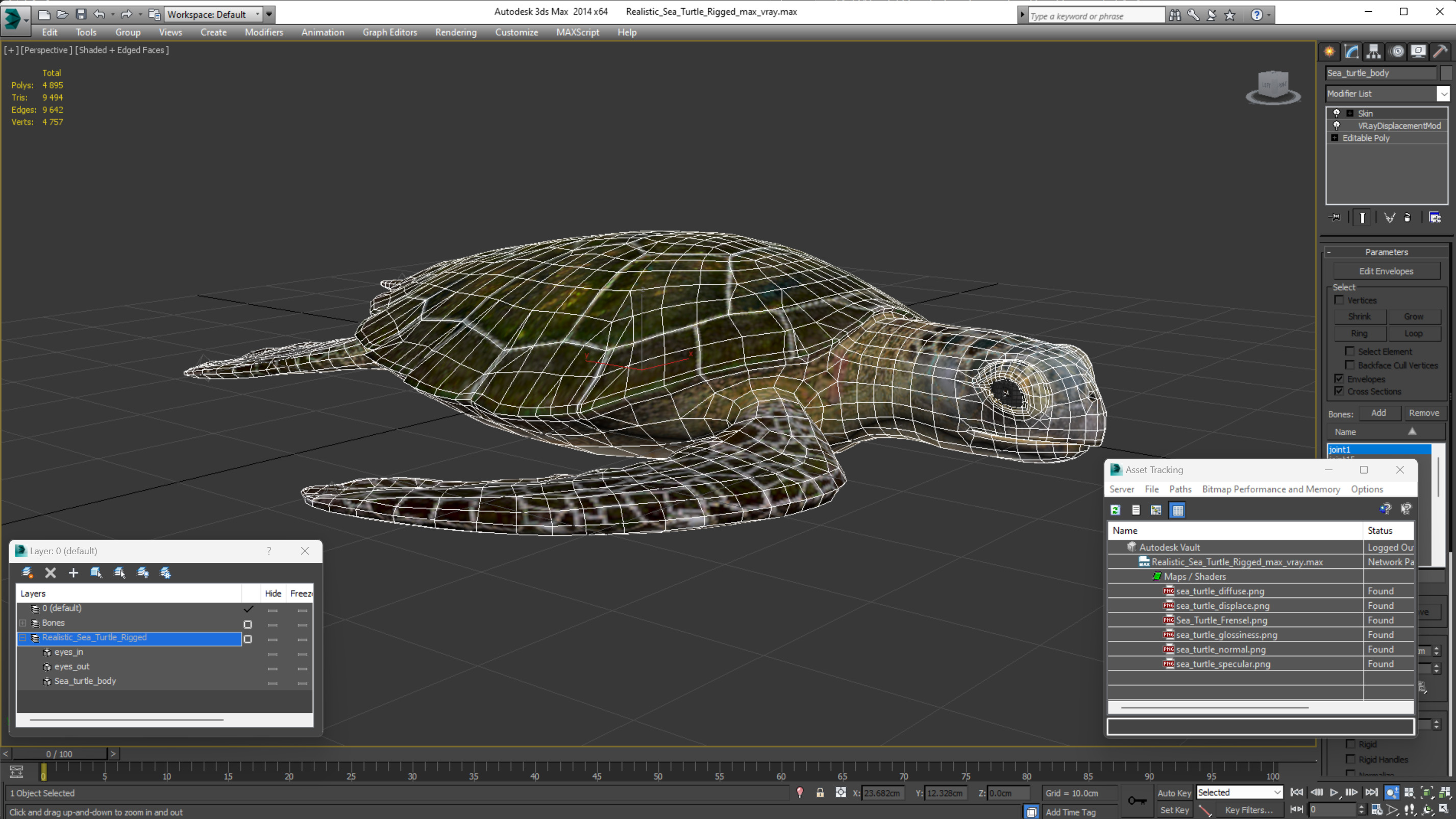 Realistic Sea Turtle Rigged 3D