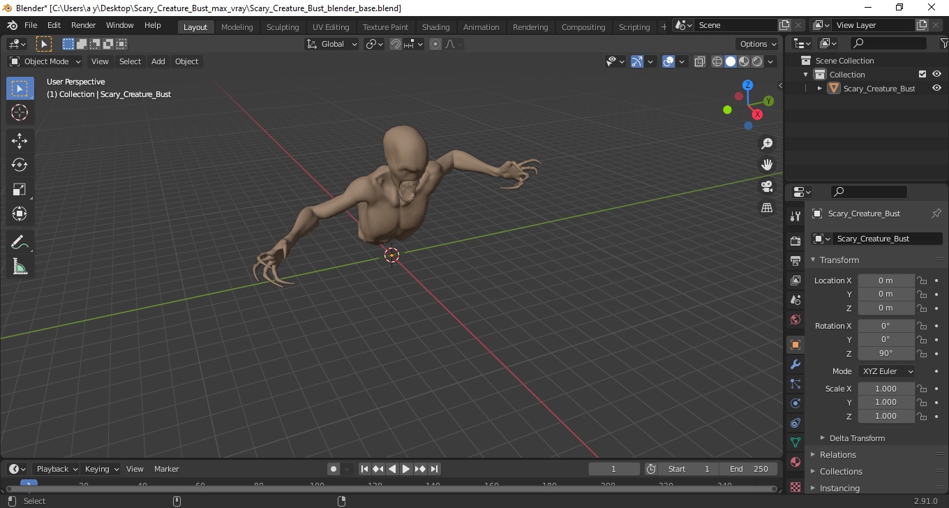 Scary Creature Bust 3D model