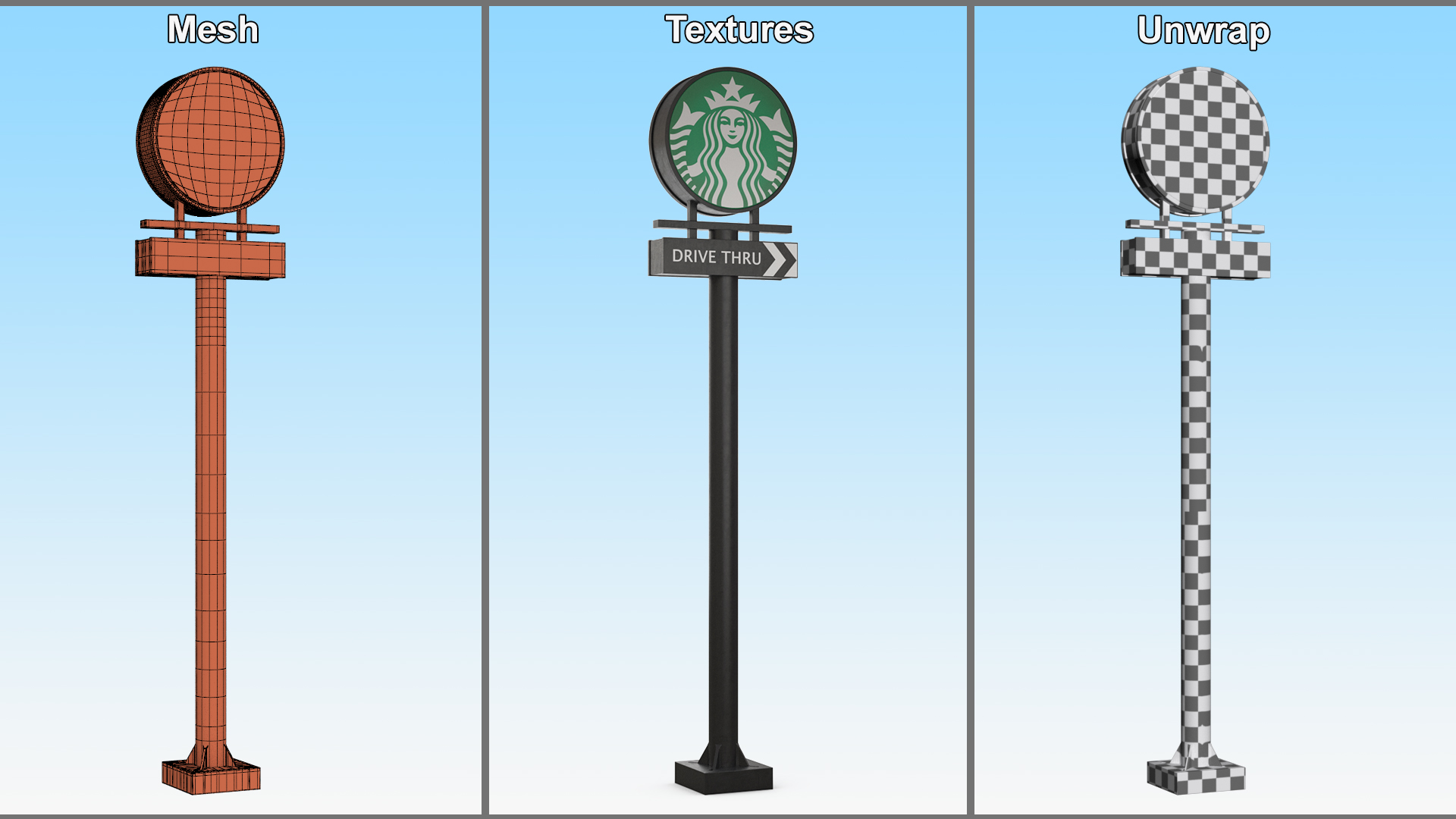 3D Tall Starbucks Drive Thru Signage model