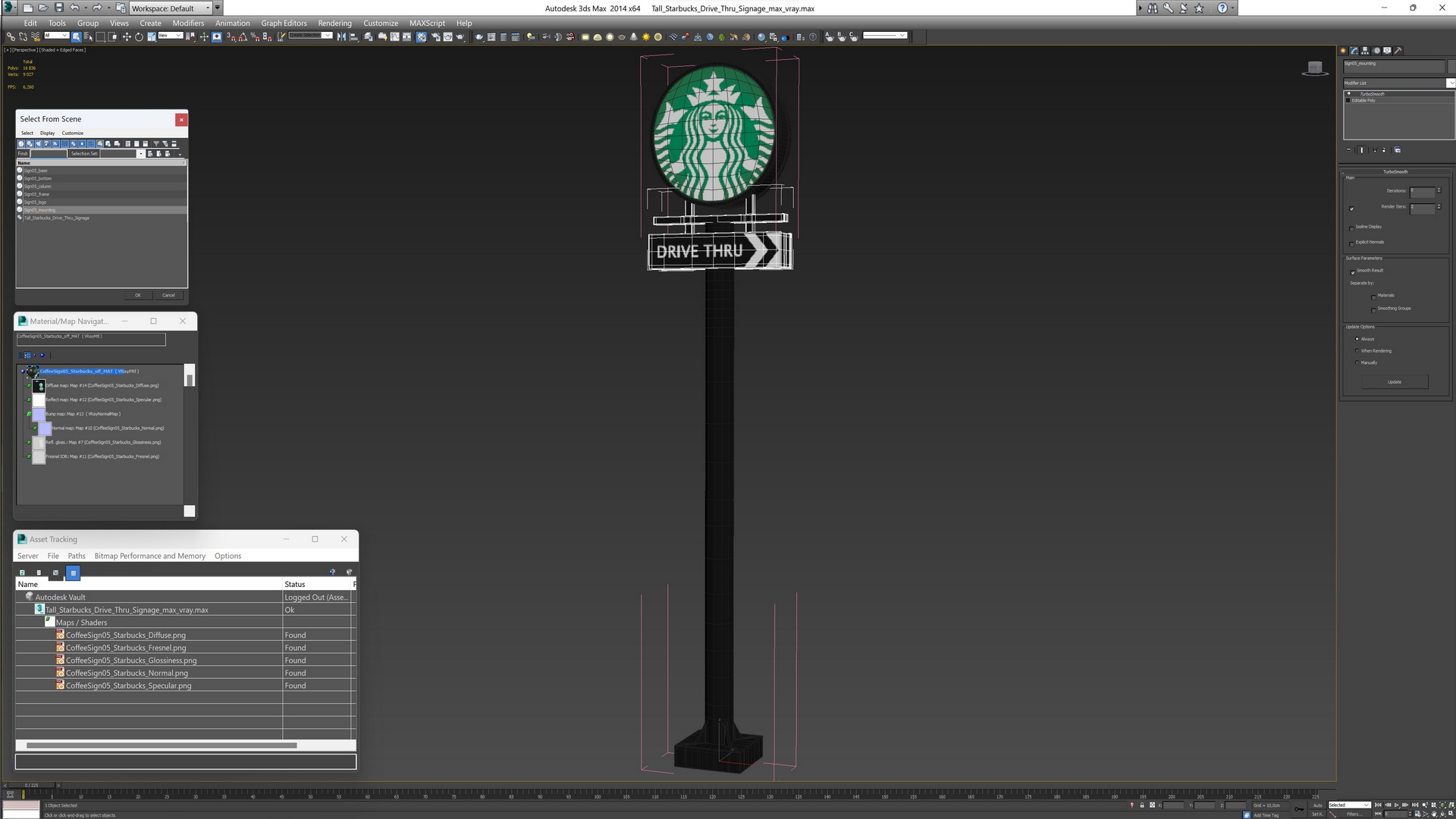3D Tall Starbucks Drive Thru Signage model