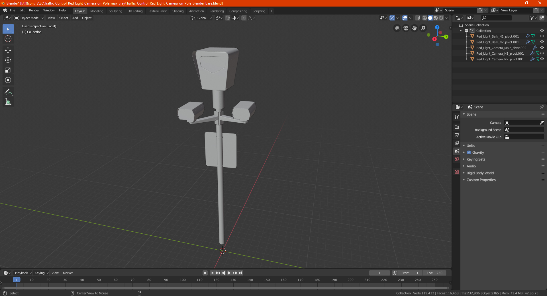 3D model Traffic Control Red Light Camera on Pole
