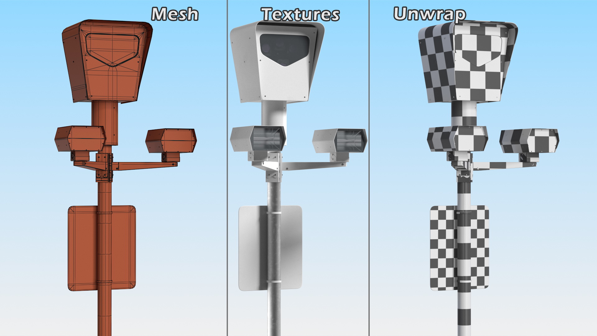 3D model Traffic Control Red Light Camera on Pole