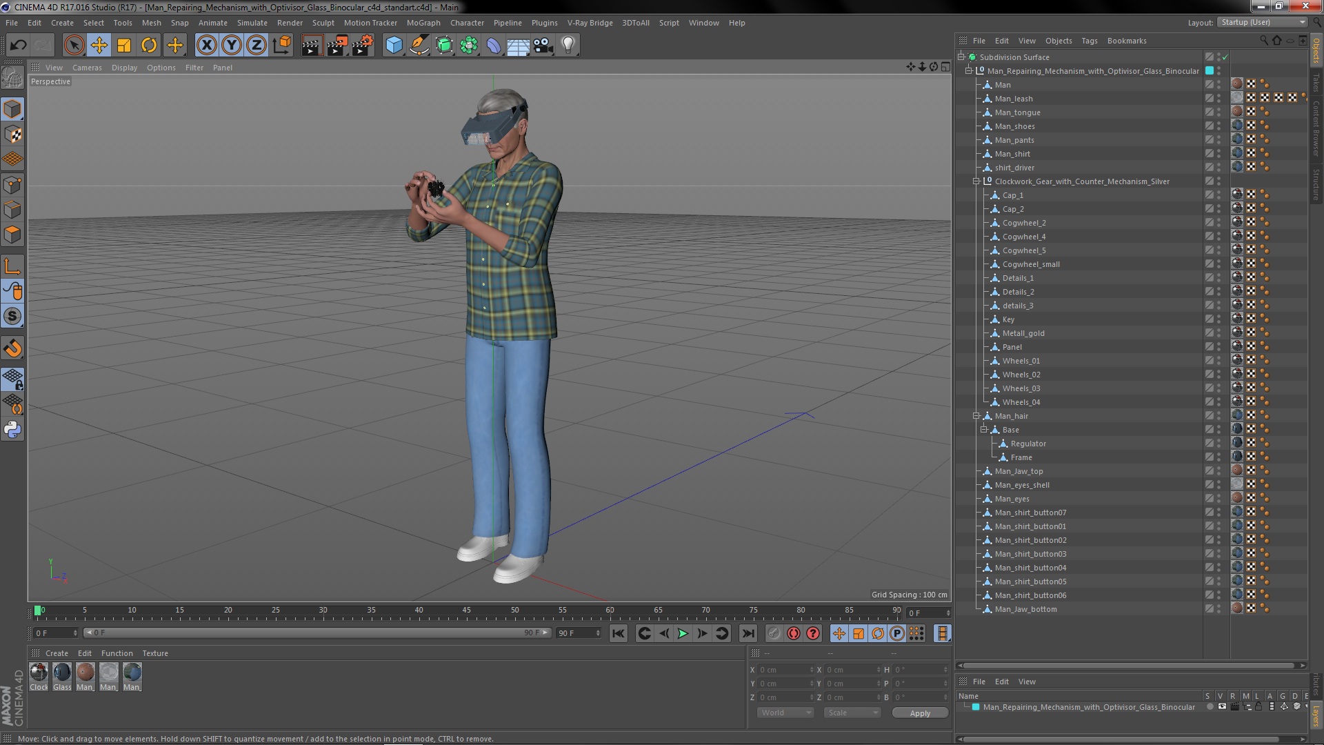 Man Repairing Mechanism with Optivisor Glass Binocular 3D model