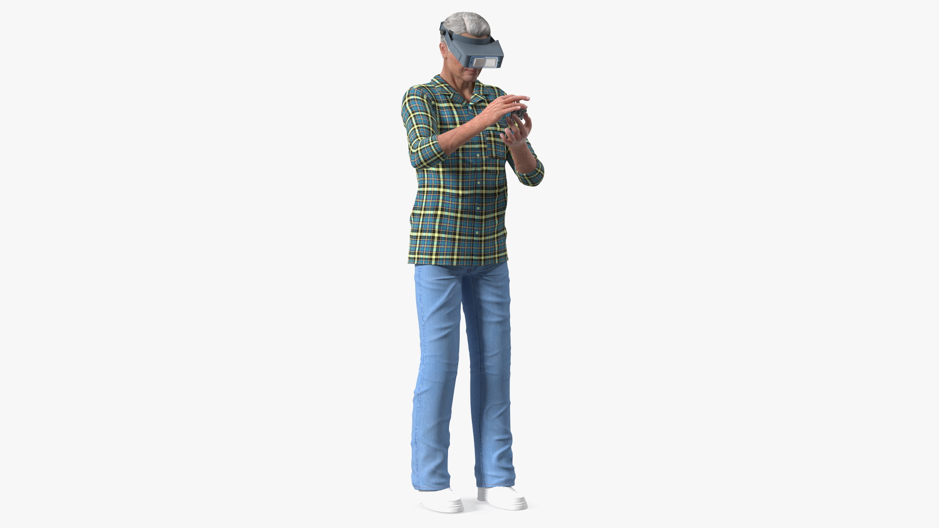 Man Repairing Mechanism with Optivisor Glass Binocular 3D model