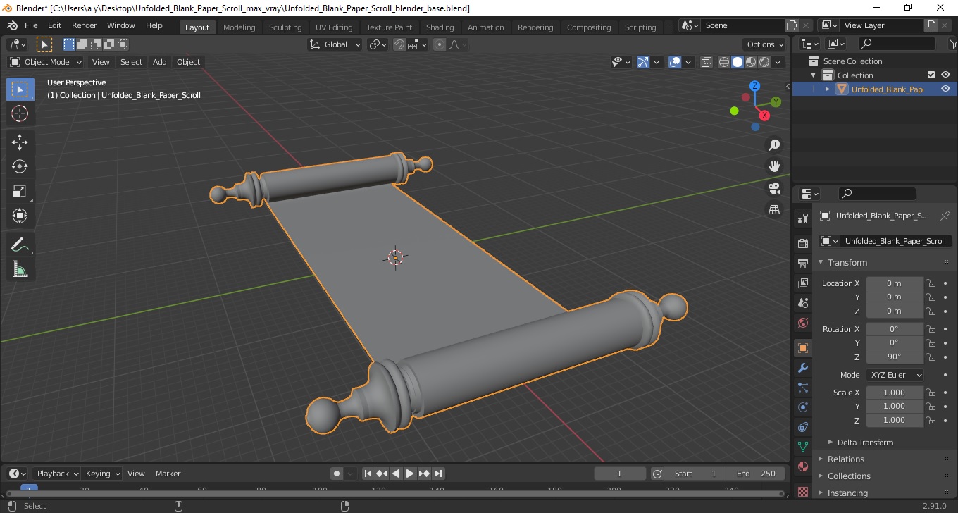 Unfolded Blank Paper Scroll 3D