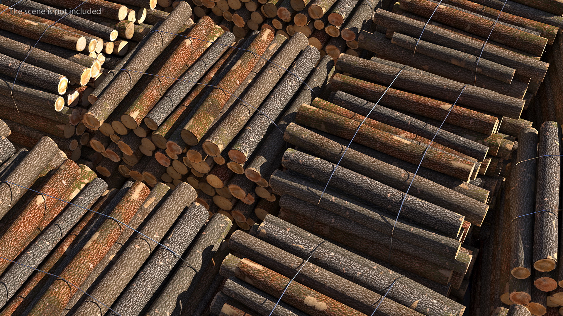 3D model Pontoon Barge Loaded Wood Logs