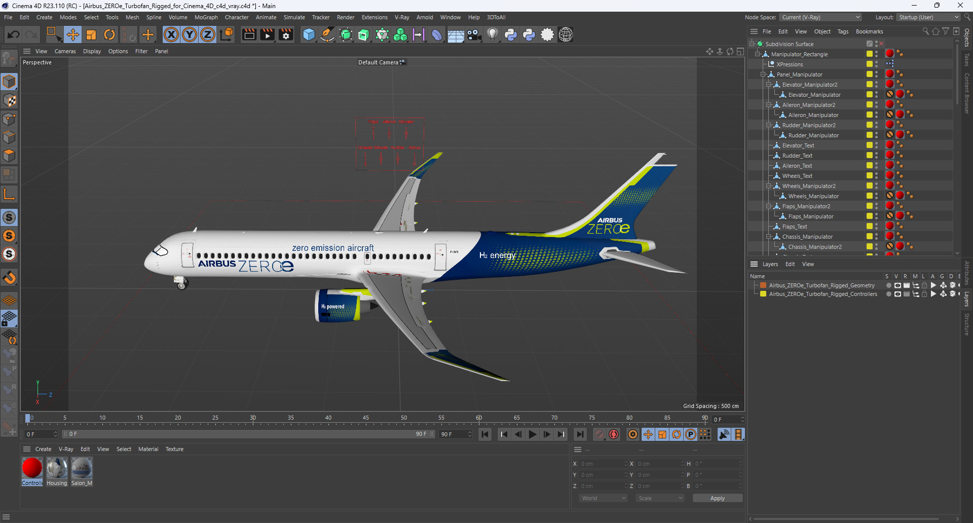 Airbus ZEROe Turbofan Rigged for Cinema 4D 3D
